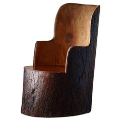Mid-Century Swedish Sculptural Hand Carved Brutalist Stump Chair in Solid Pine