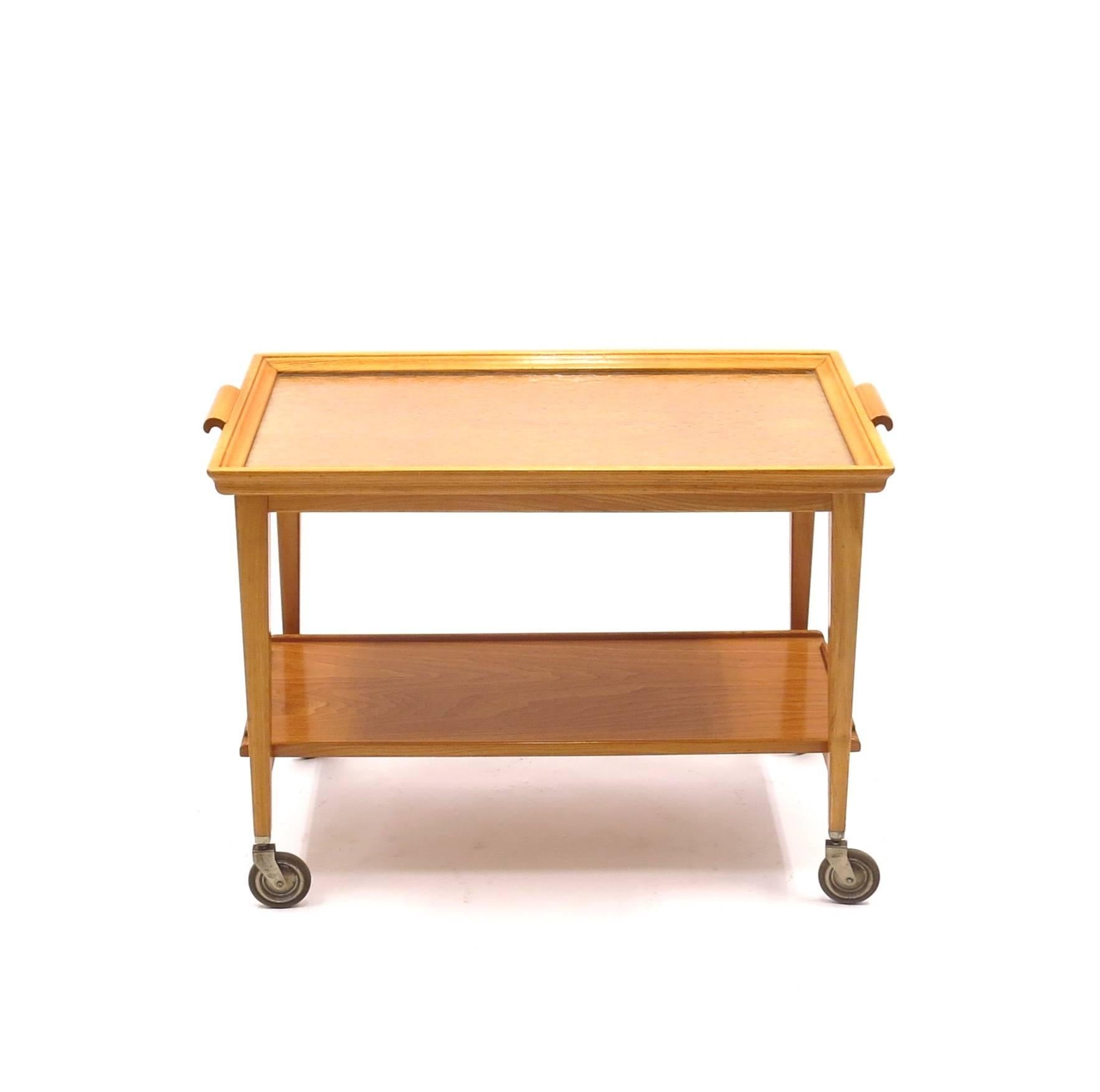 Mid-20th Century Midcentury Swedish Serving Trolley with Glass Tray from Bodafors, 1950s