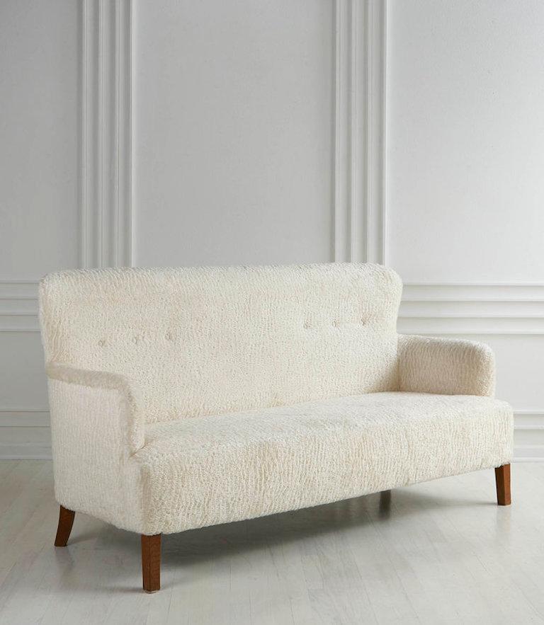 Midcentury Swedish Sofa in Great Plains Ivory Mohair 1