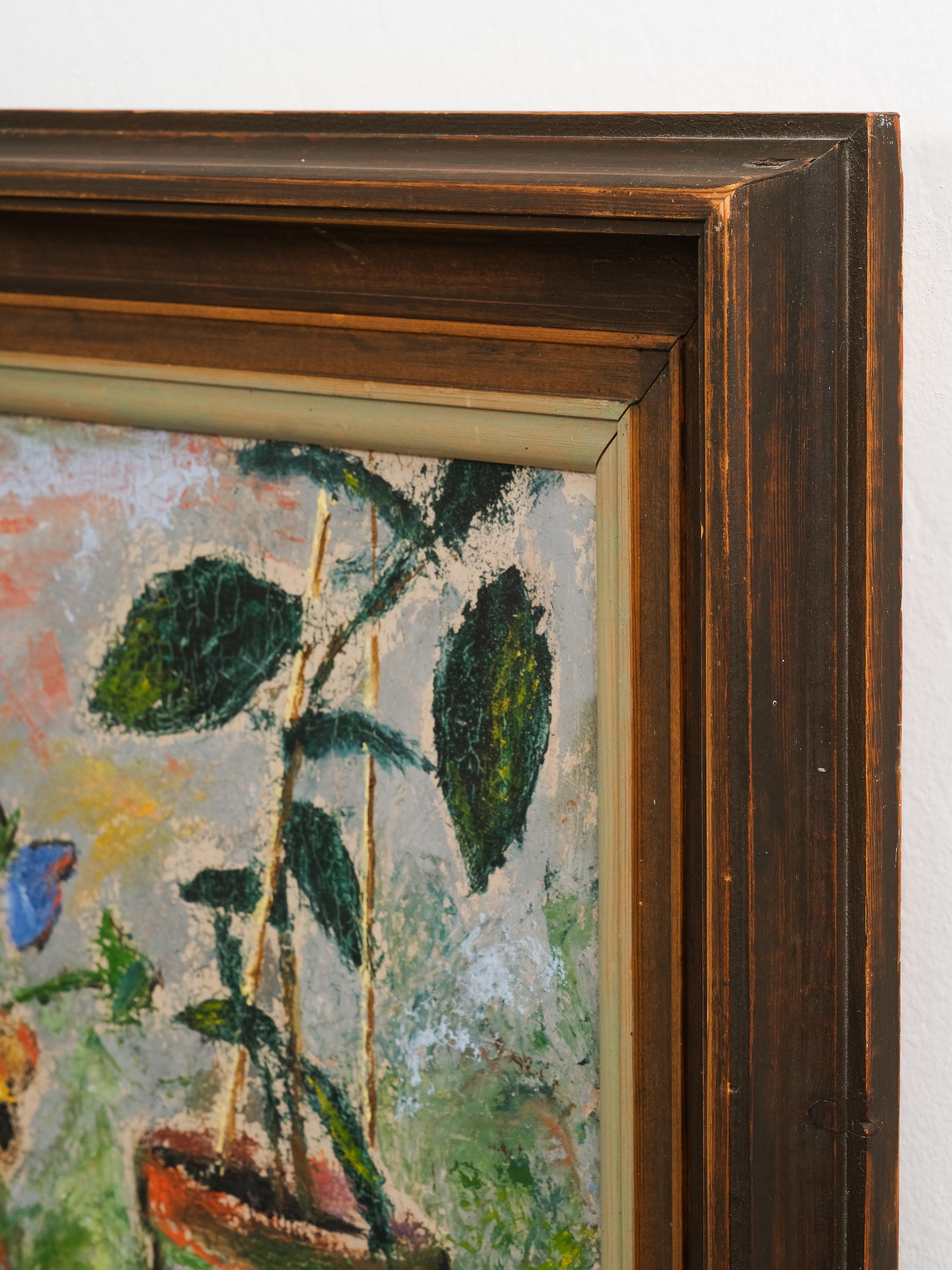 Wood Mid-Century Swedish Still Life Oil Painting, 1940s For Sale