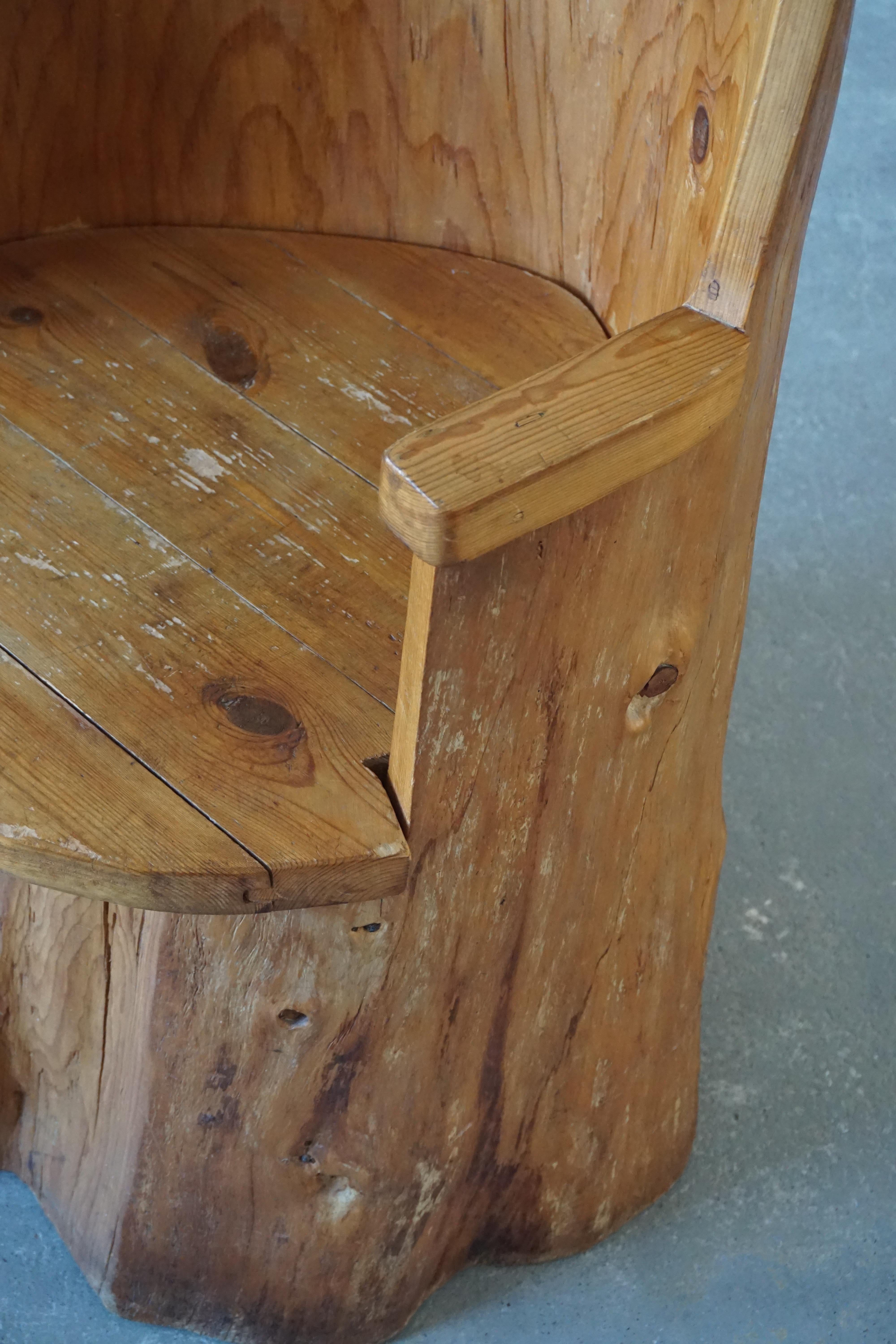 Mid-Century Swedish Stump Pine Chair, Dated 1975 5