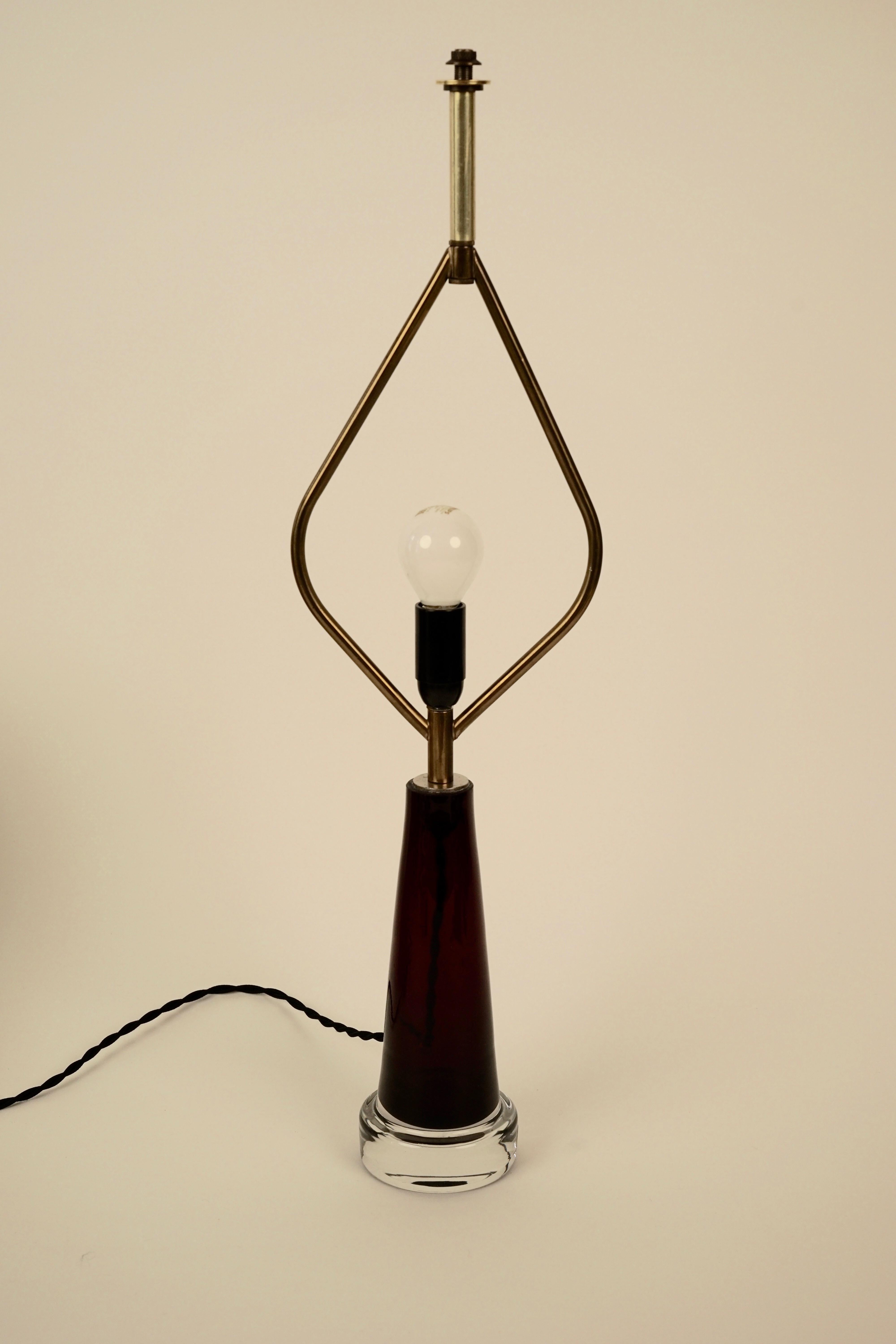 Mid-20th Century Mid Century Swedish Table Lamp with Glass Base and Green Shade