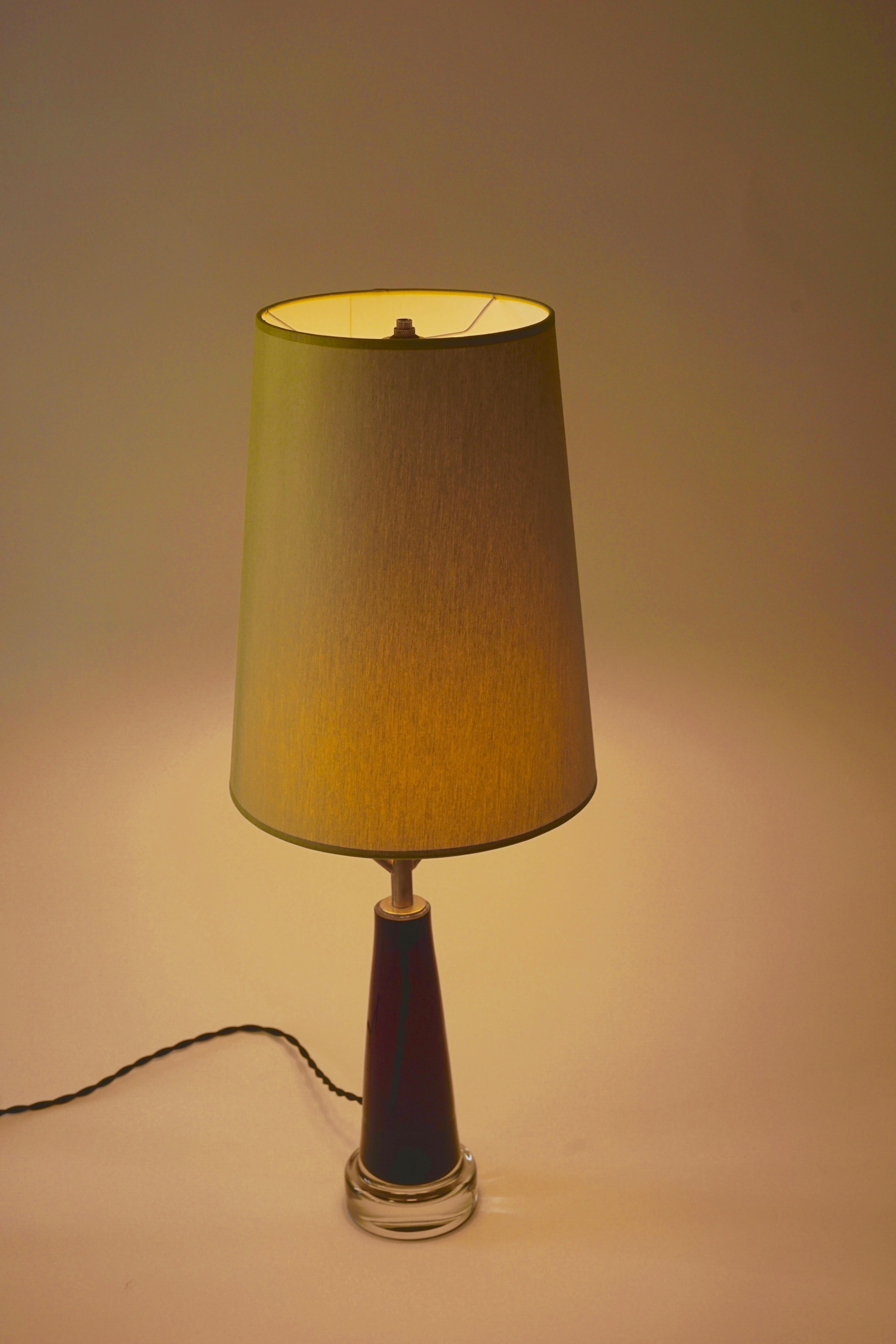 Mid Century Swedish Table Lamp with Glass Base and Green Shade 2