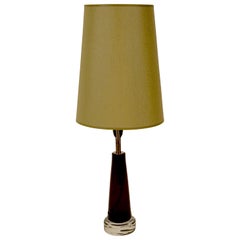 Mid Century Swedish Table Lamp with Glass Base and Green Shade
