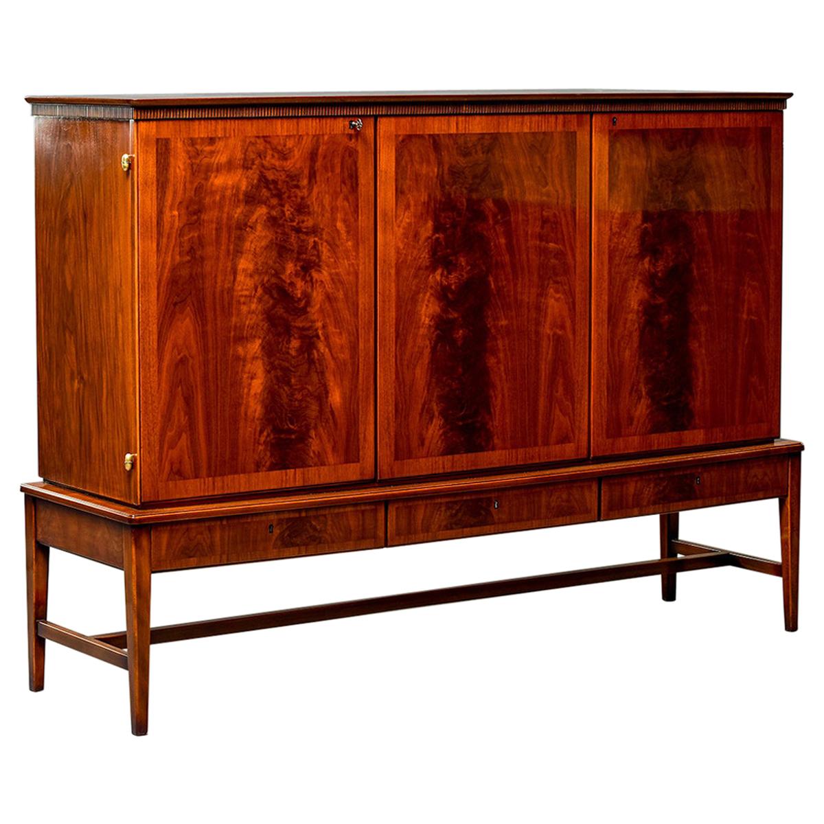Midcentury Swedish Tall Cabinet-on-Stand Buffet or Credenza