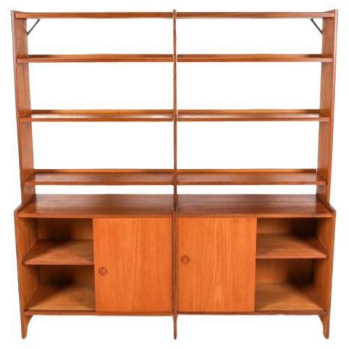 Scandinavian Modern Mid century Swedish teak bookcase wall unit with lower credenza cabinet