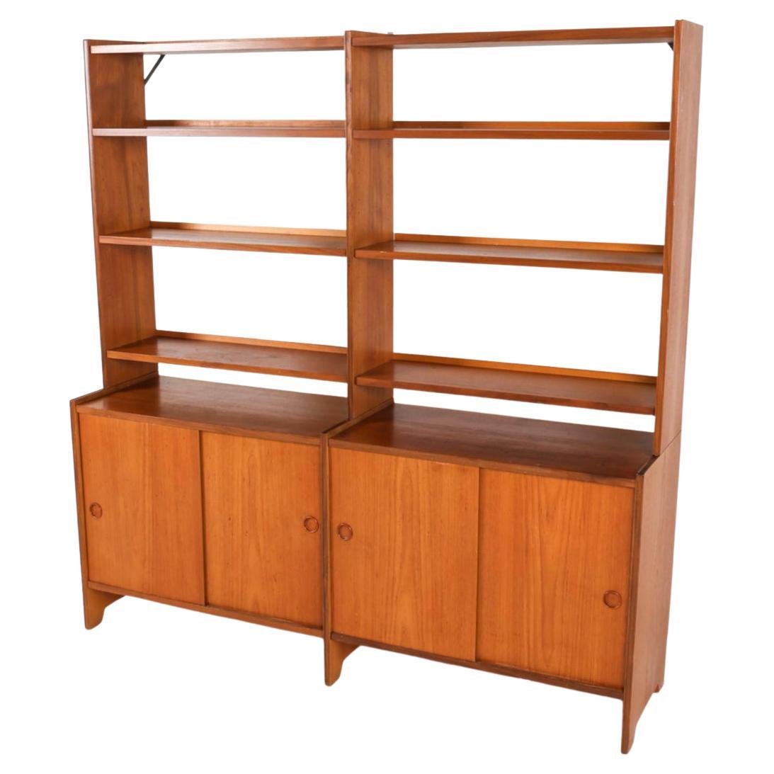 Woodwork Mid century Swedish teak bookcase wall unit with lower credenza cabinet