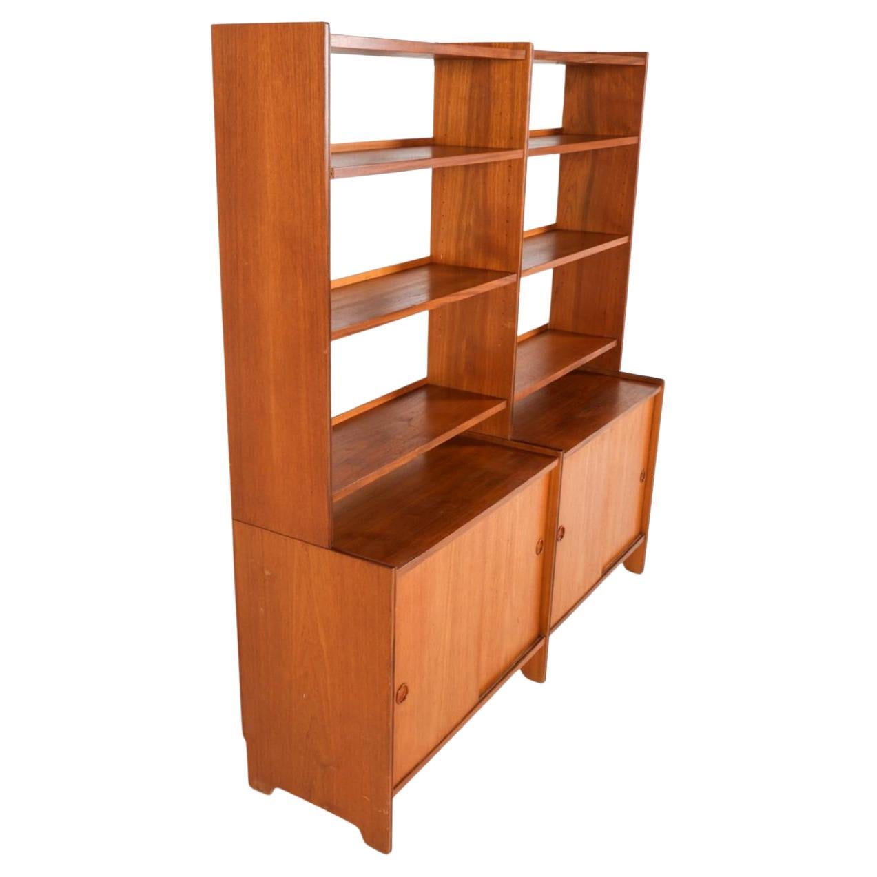 Mid-20th Century Mid century Swedish teak bookcase wall unit with lower credenza cabinet