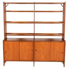 Mid century Swedish teak bookcase wall unit with lower credenza cabinet