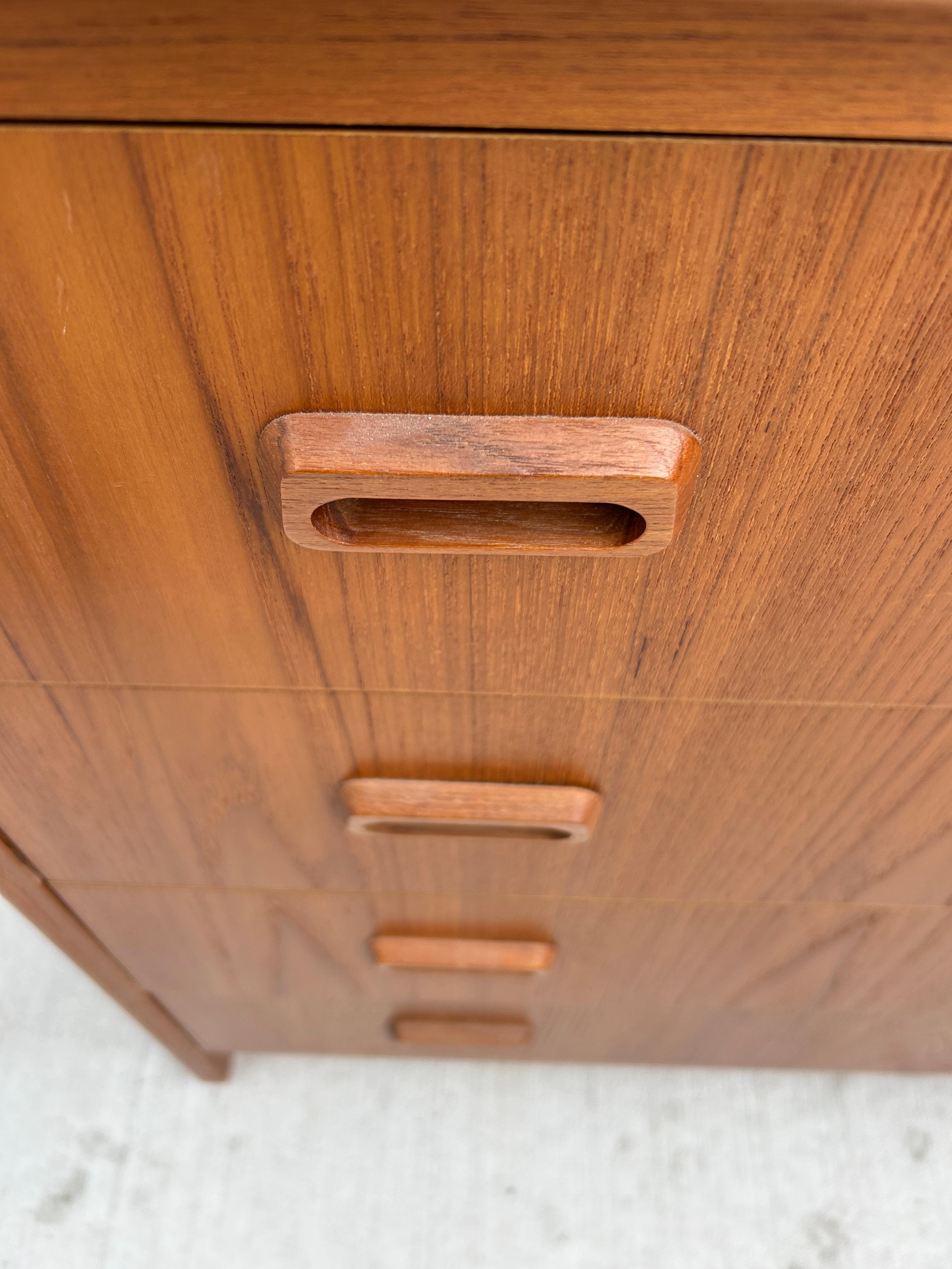Mid century Swedish teak secretary roll top desk dresser with key In Good Condition In BROOKLYN, NY