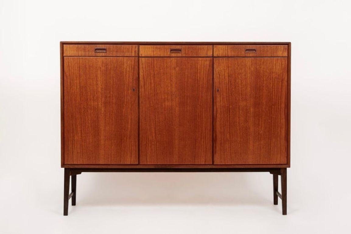Mid-Century Modern Mid Century Swedish Teak Wood High Cabinet Credenza or Sideboard For Sale