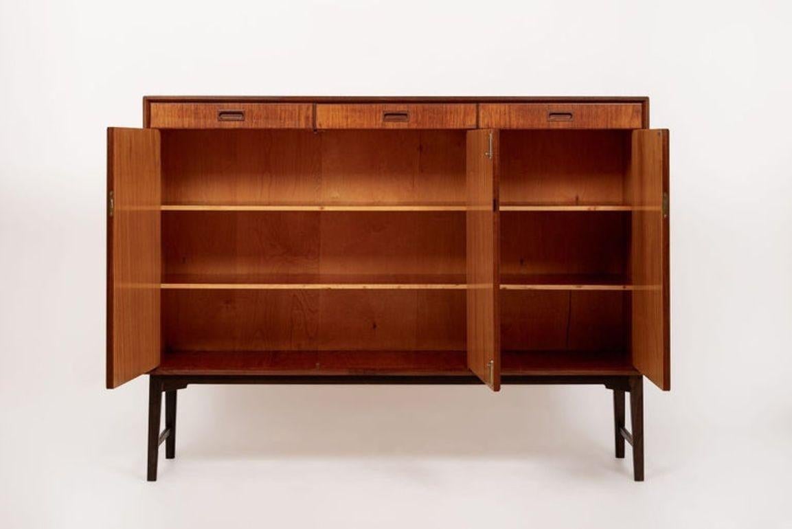 Mid Century Swedish Teak Wood High Cabinet Credenza or Sideboard In Good Condition For Sale In Detroit, MI