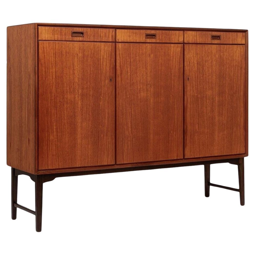 Mid Century Swedish Teak Wood High Cabinet Credenza or Sideboard For Sale