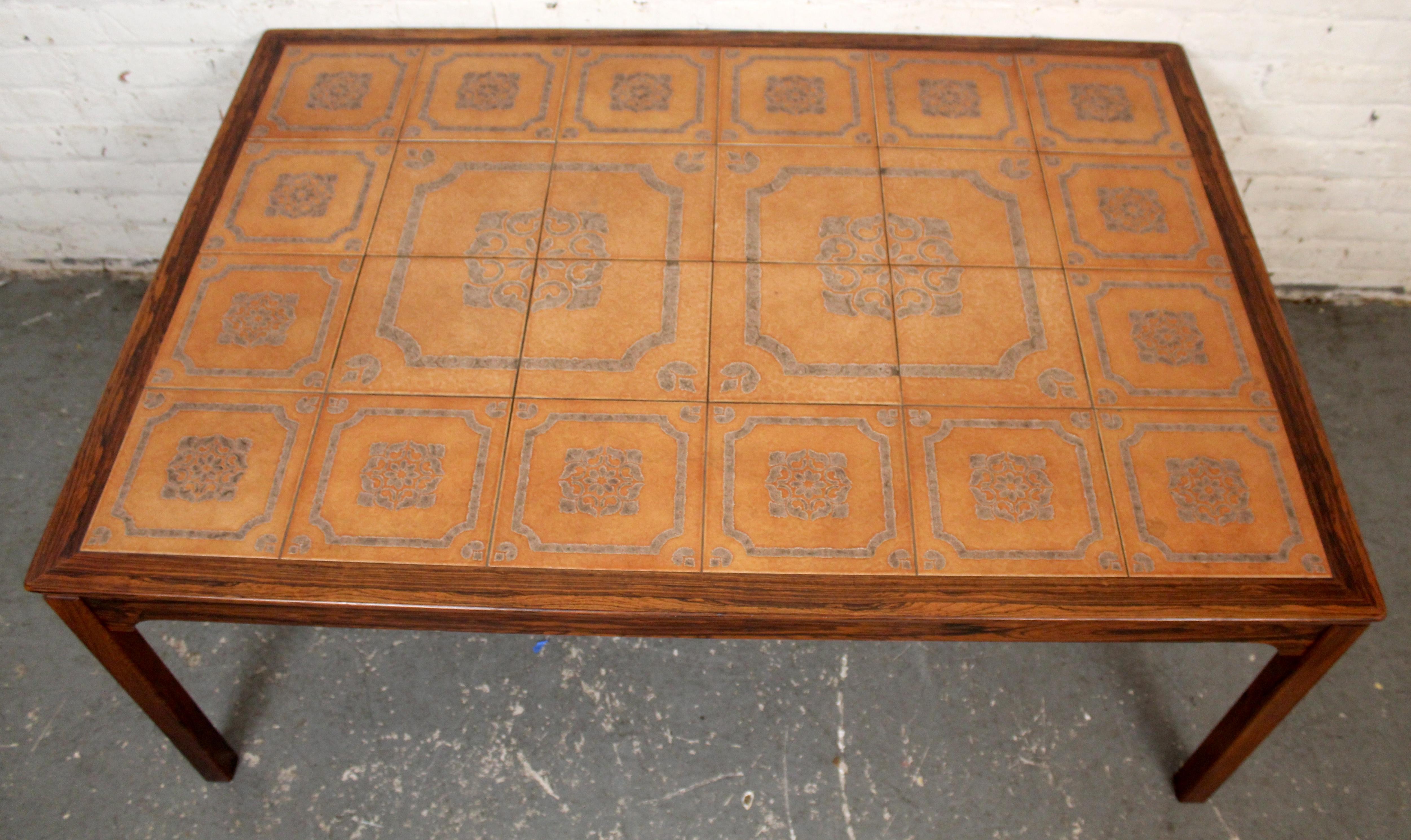 Inlay Mid-Century Swedish Tiled Rosewood Table by String-Seffle Möbelfabrik For Sale