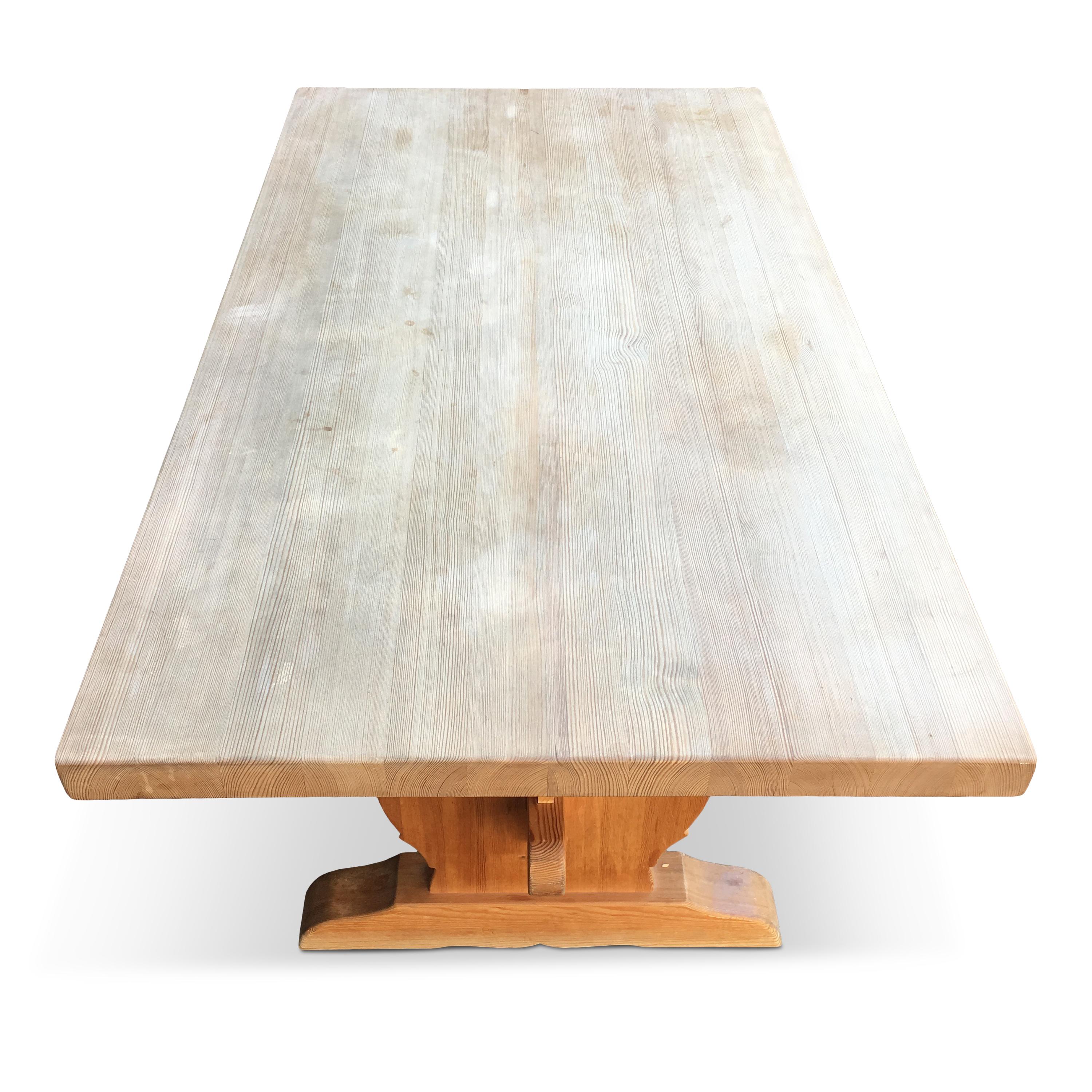 Midcentury Swedish Trestle Pine Dining Table In Good Condition For Sale In Riga, Latvia