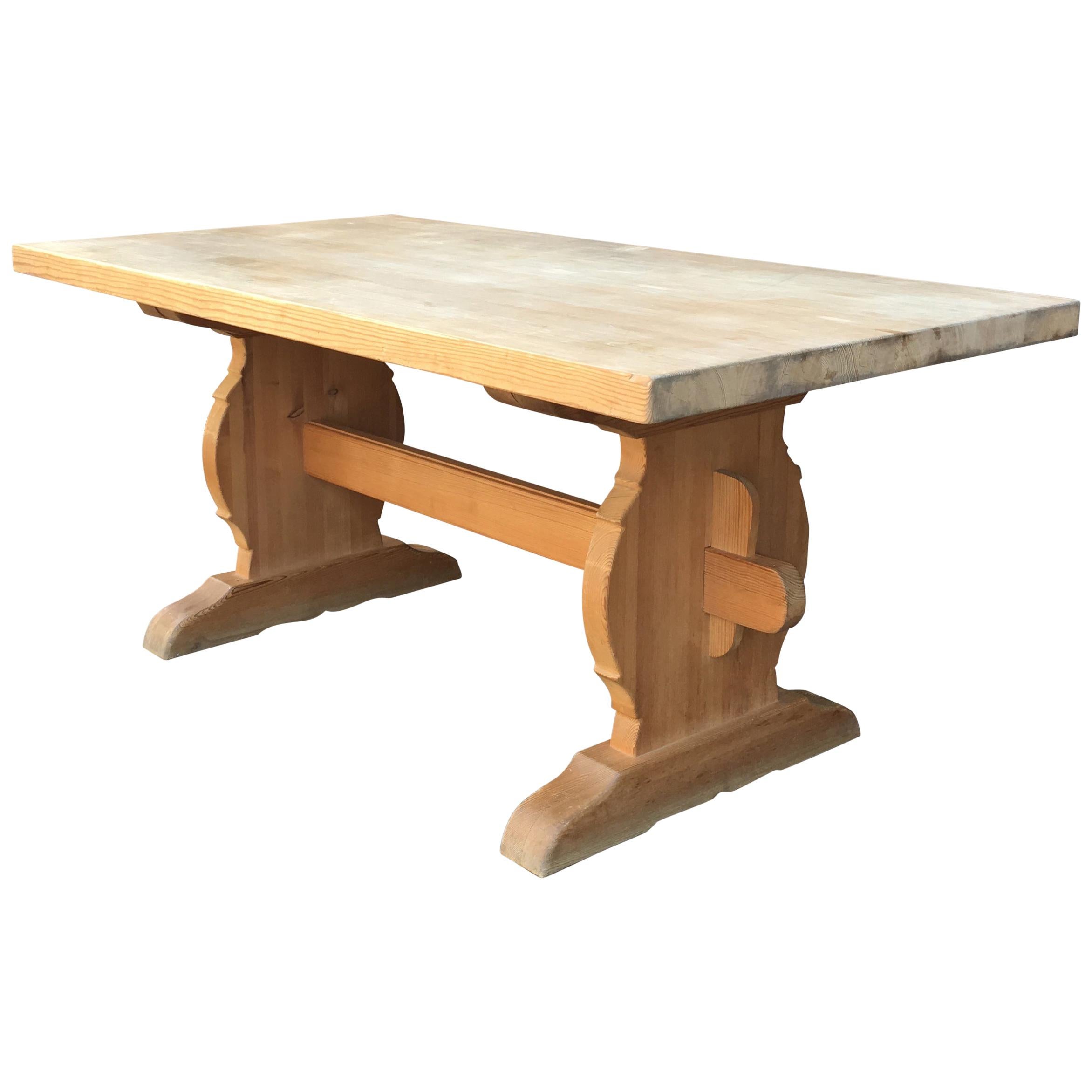 Midcentury Swedish Trestle Pine Dining Table For Sale