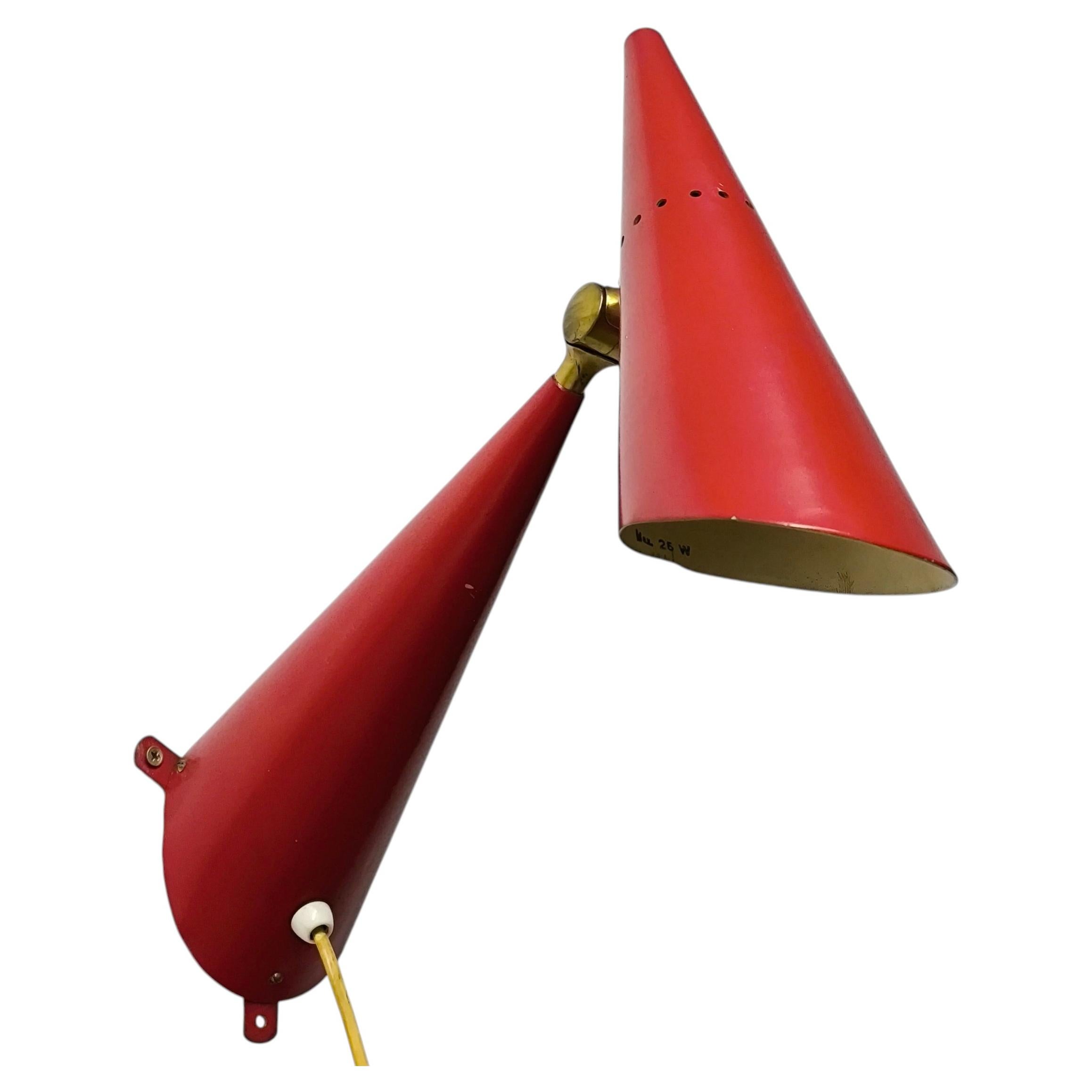 Mid-Century Swedish Wall Light, Painted Metal, Brass Joint, 1950s