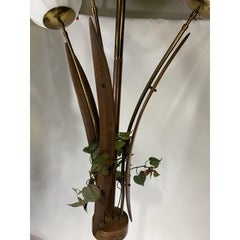 Mid-Century Swedish Walnut Three-Light Ceiling Tension Pole Lamp