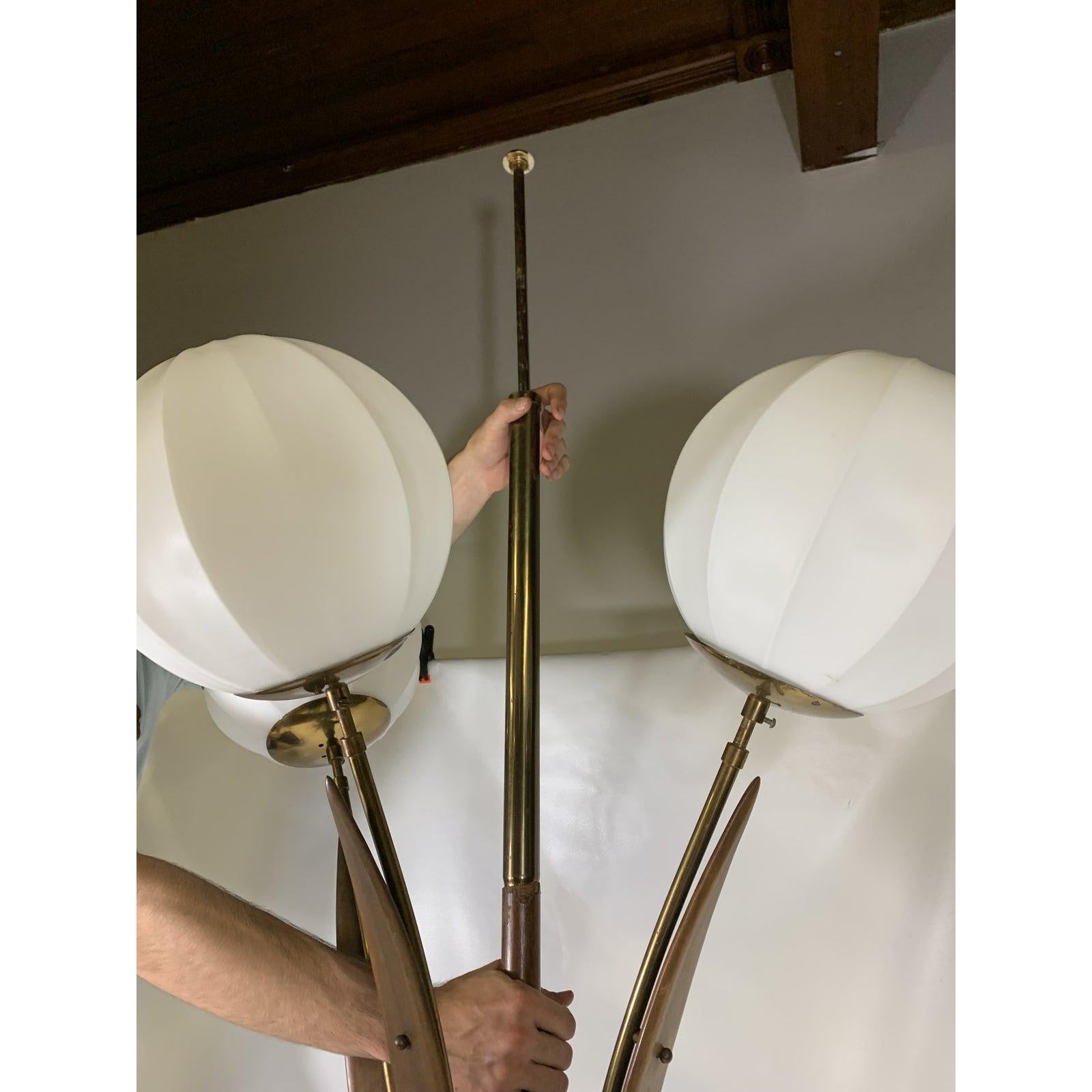 Mid-Century Swedish Walnut Three-Light Ceiling Tension Pole Lamp In Good Condition In Esperance, NY