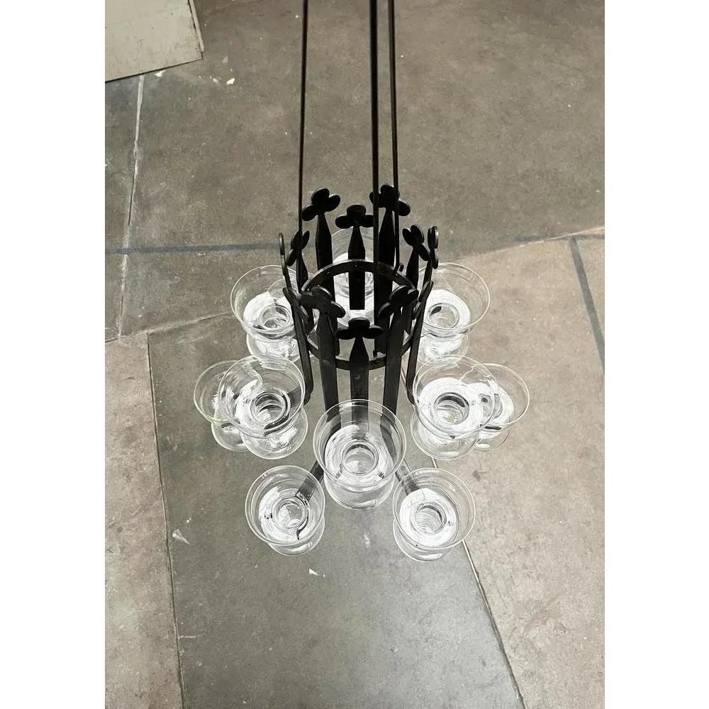 Candelabro sueco de hierro forjado y cristal de mediados de siglo, años 60 en venta 3