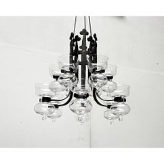 Lustre suédois du milieu du siècle dernier en fer forgé et verre, années 1960