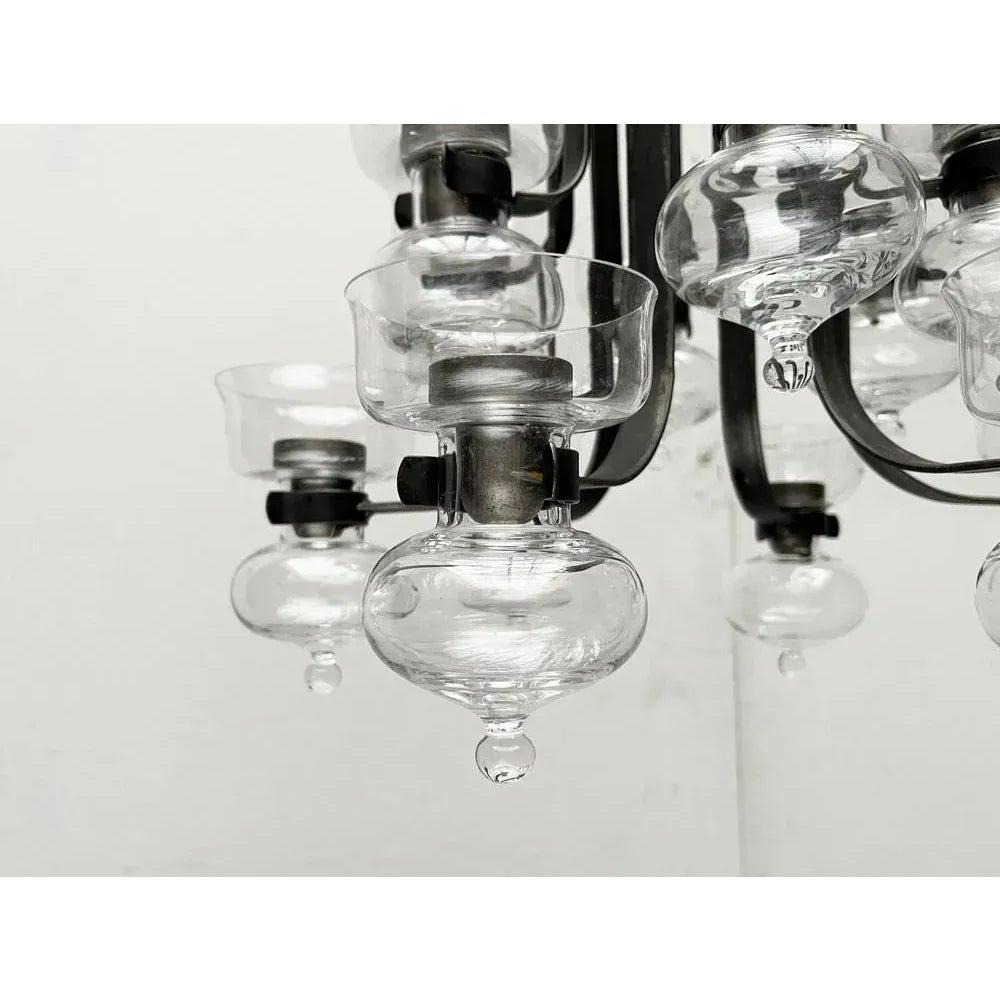 Candelabro sueco de hierro forjado y cristal de mediados de siglo, años 60 en venta 2