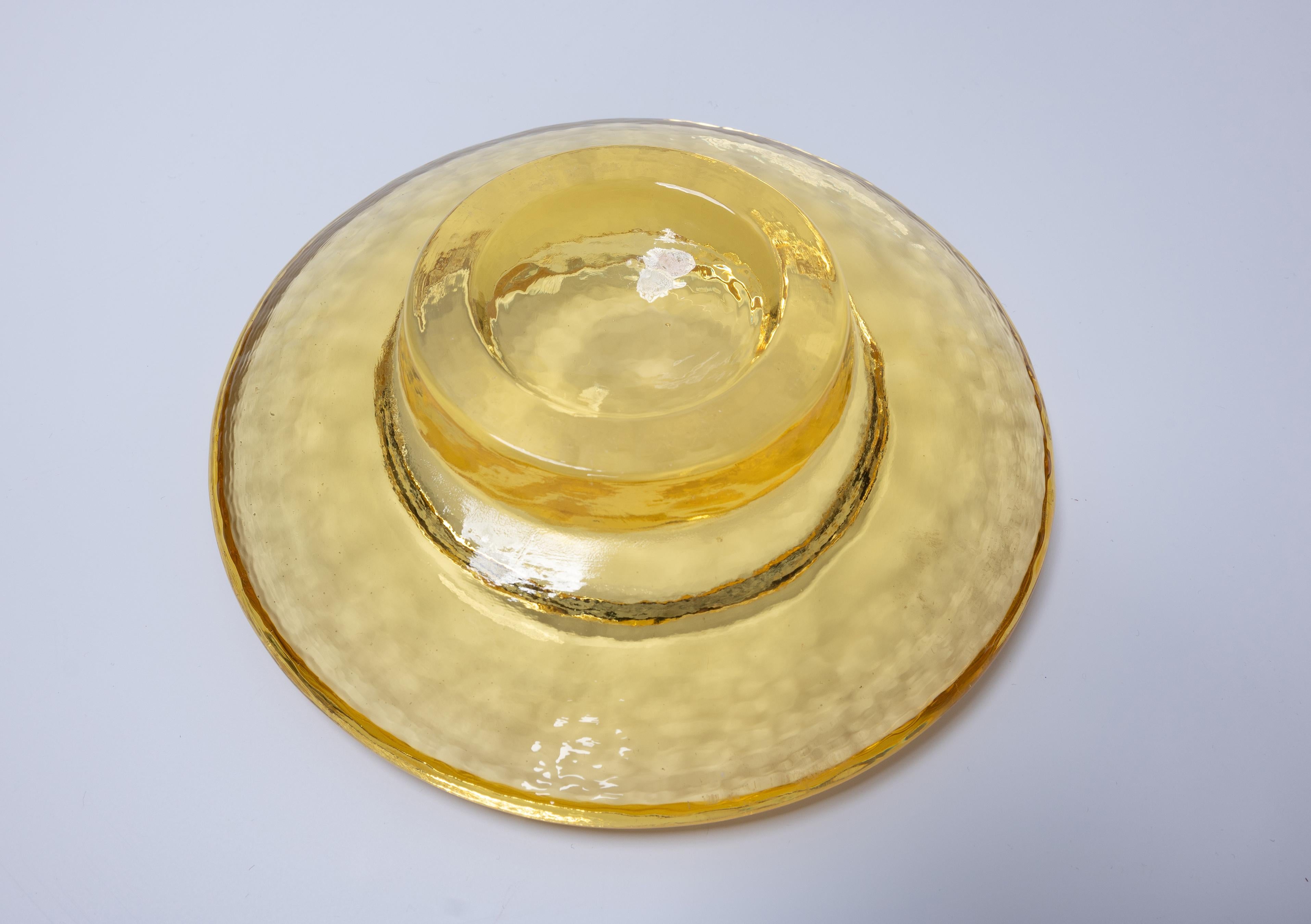 Mid-Century Modern Mid Century Swedish Yellow Glass Ashtray Vide Poche By Orrefors  For Sale