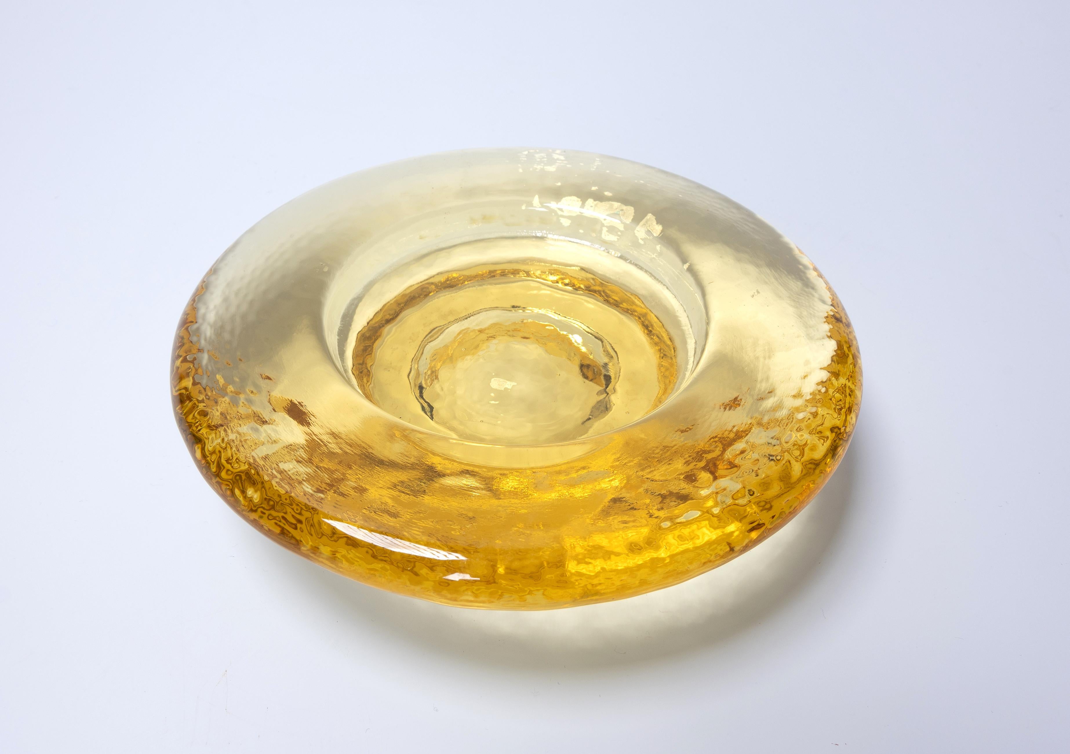 20th Century Mid Century Swedish Yellow Glass Ashtray Vide Poche By Orrefors  For Sale