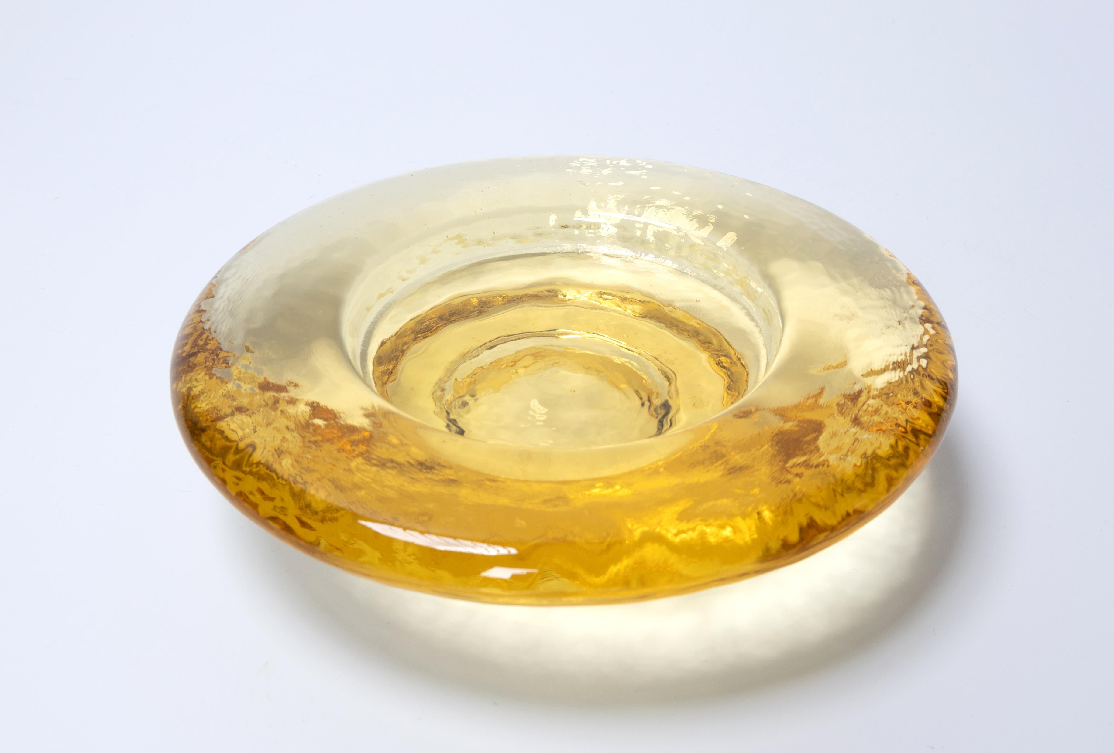 Art Glass Mid Century Swedish Yellow Glass Ashtray Vide Poche By Orrefors  For Sale