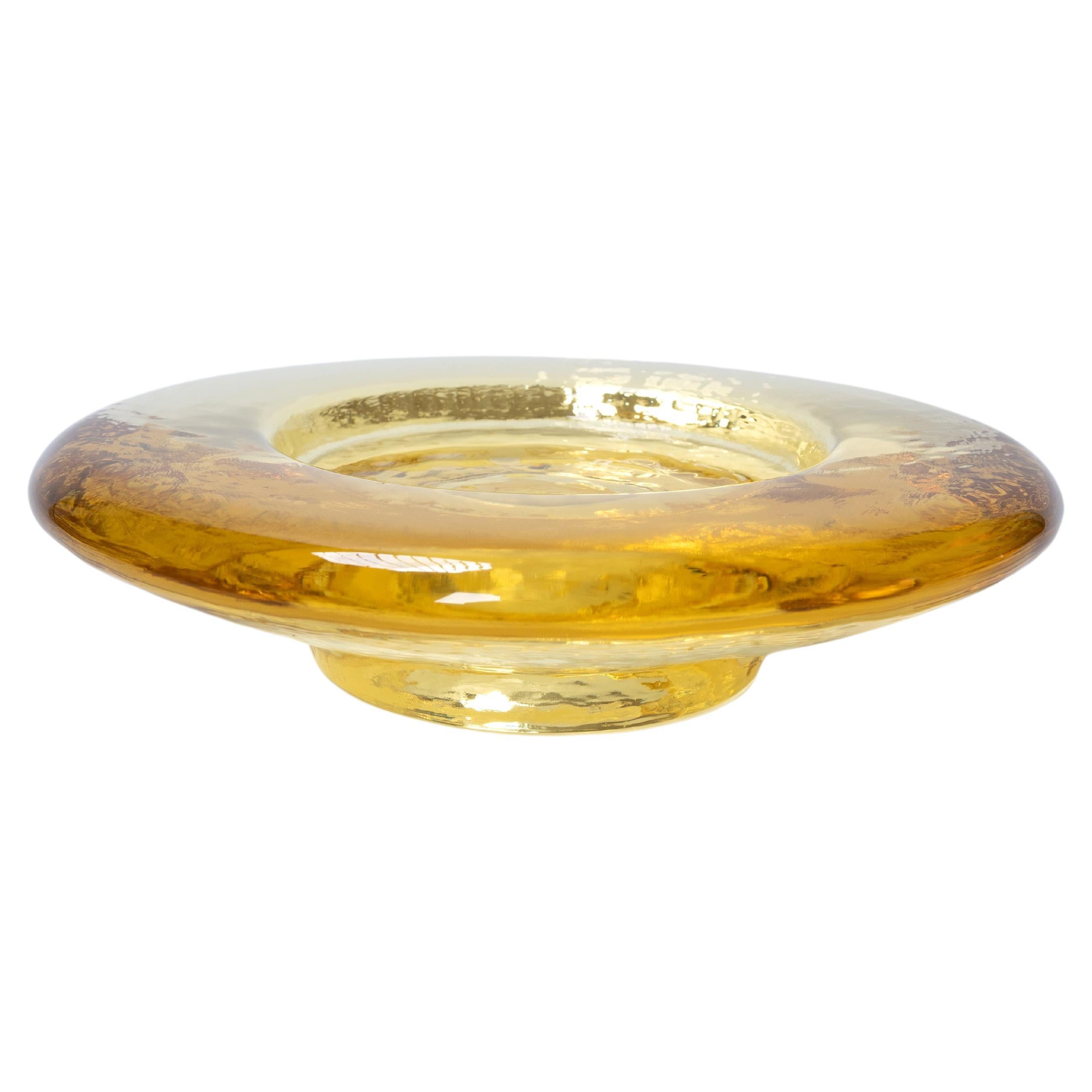 Mid Century Swedish Yellow Glass Ashtray Vide Poche By Orrefors  For Sale
