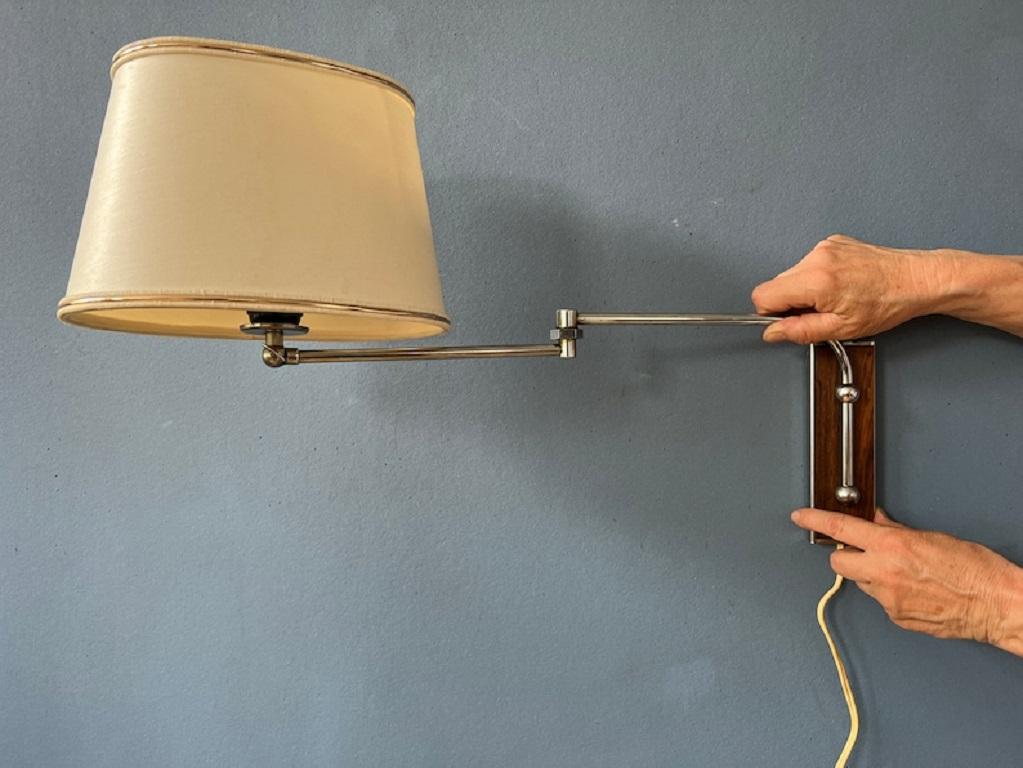Fabric Mid Century Swing Arm Wall Lamp, 1970s For Sale