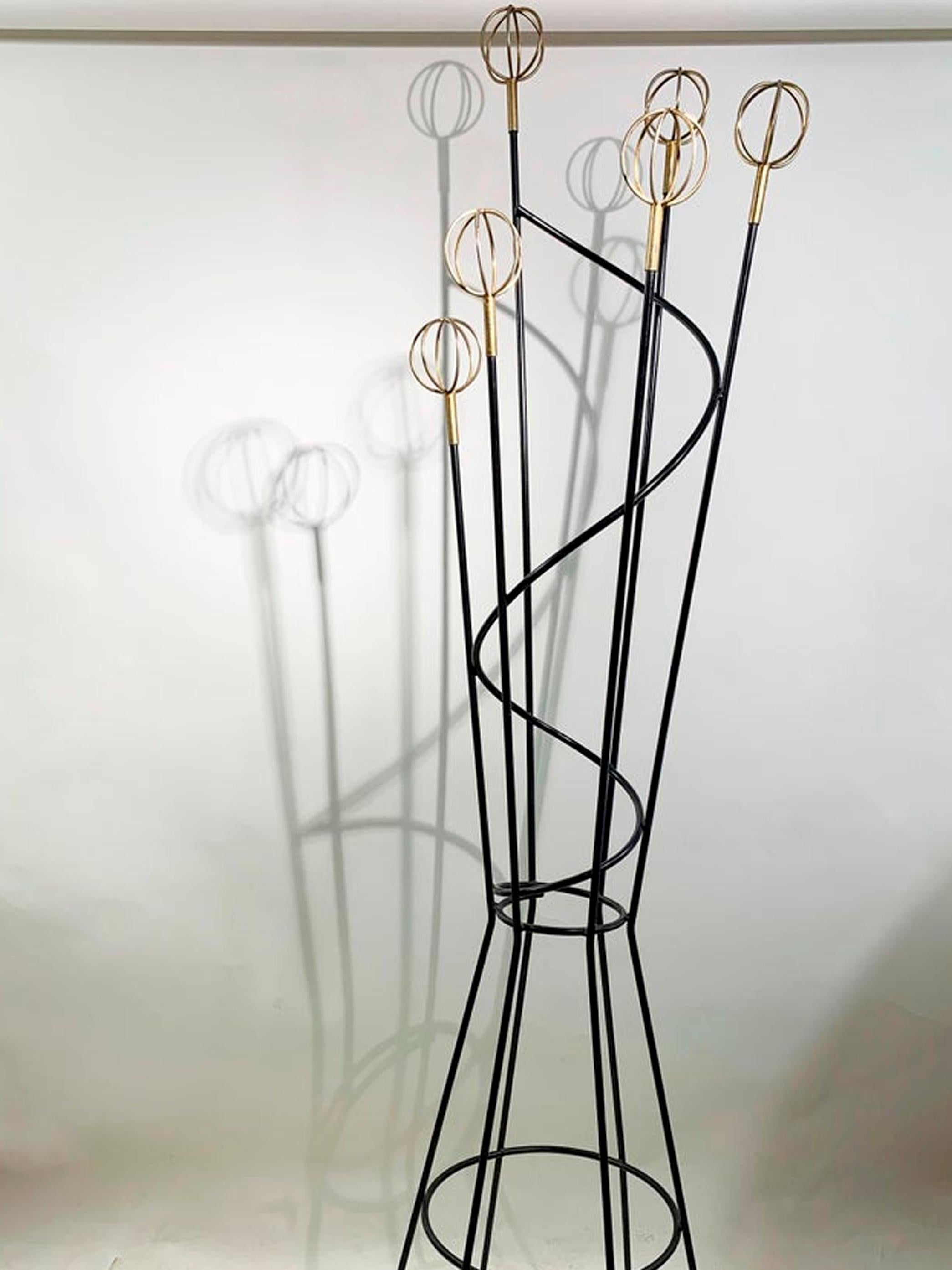 Mid-Century Swirl Coat Rack, Black Wrought Iron/Golden Accent by Roger Feraud For Sale 2