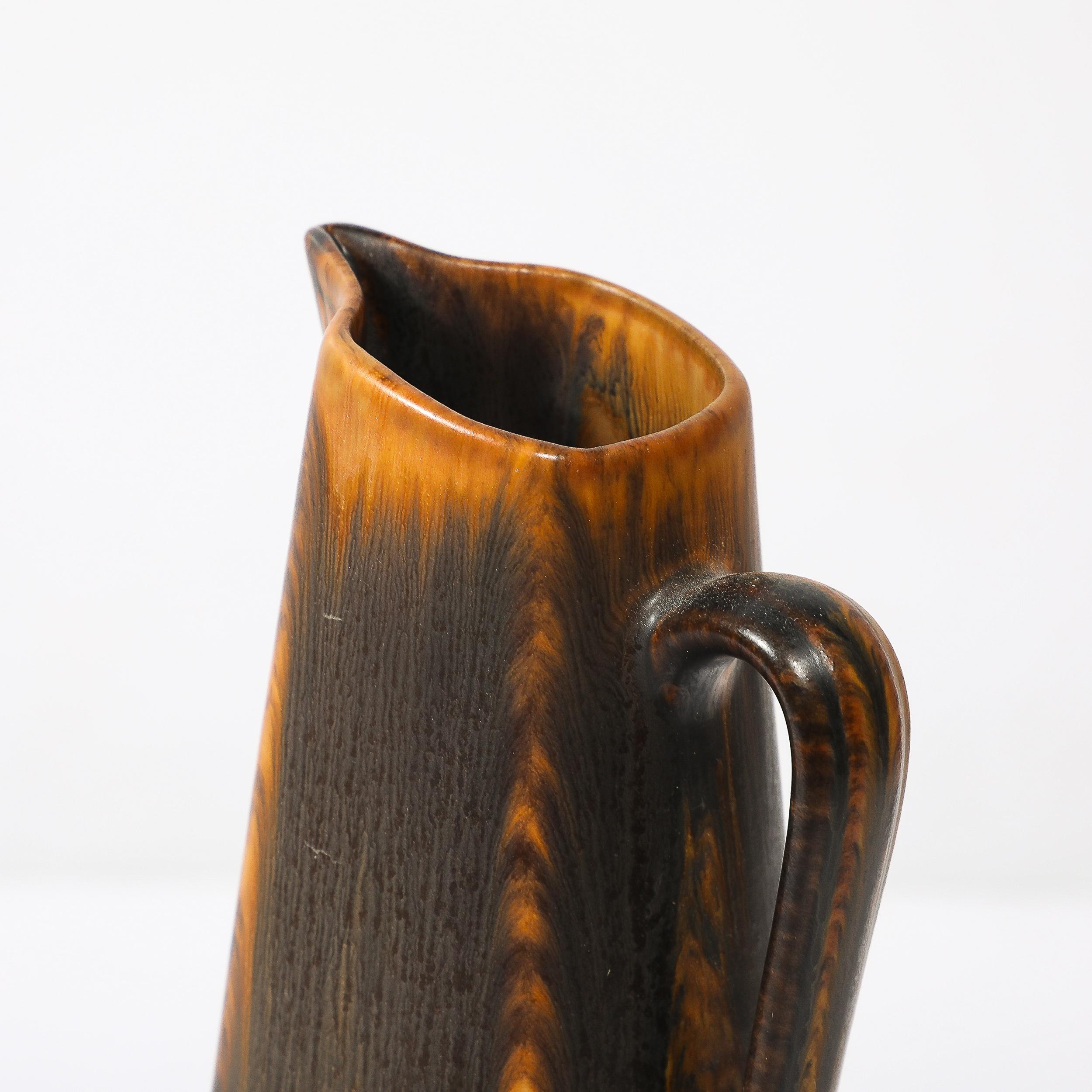 Mid-Century Swirled Orange & Charcoal Glazed Vase by Gunnar Nylund for Rörstrand 3