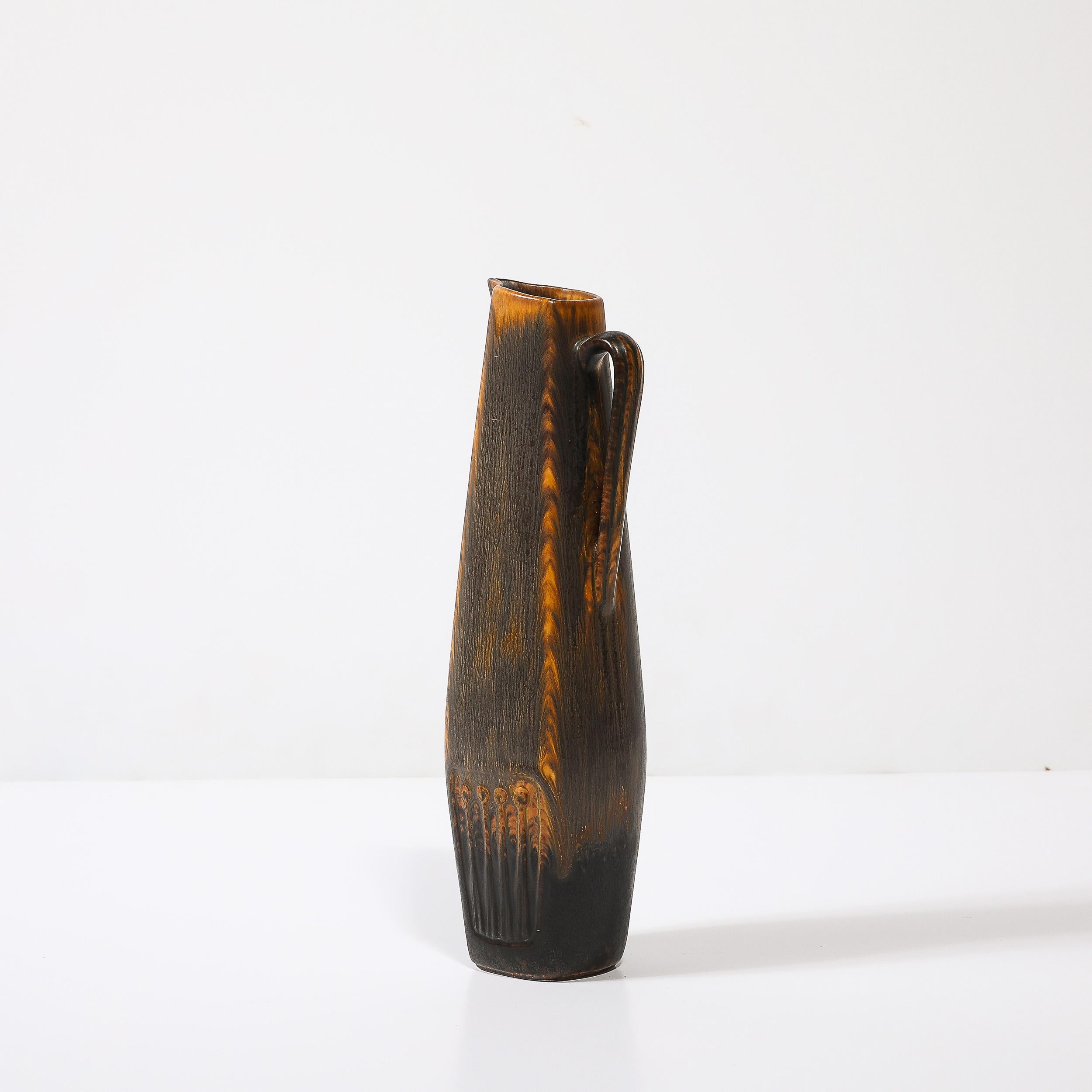 Mid-Century Swirled Orange & Charcoal Glazed Vase by Gunnar Nylund for Rörstrand 4