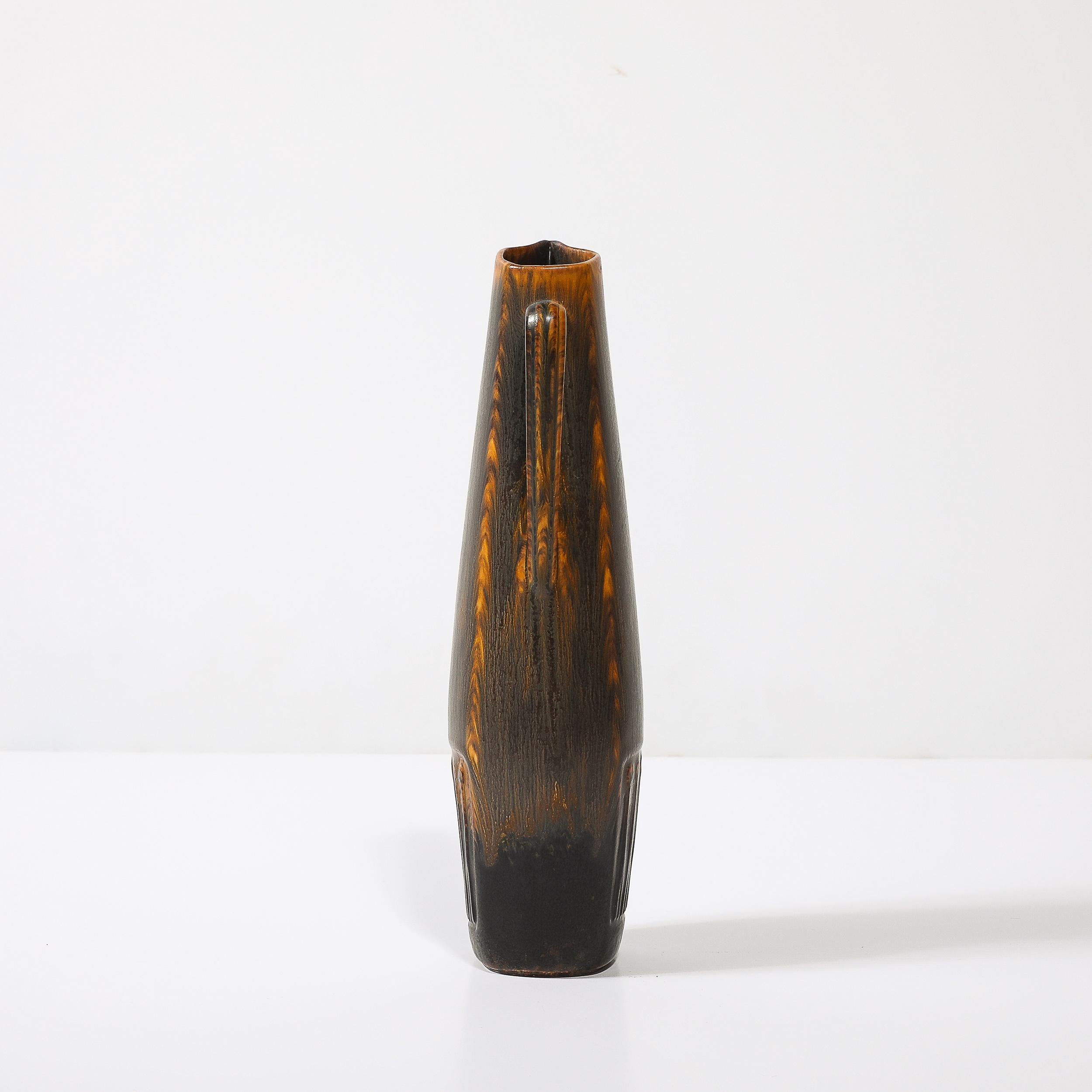Mid-Century Swirled Orange & Charcoal Glazed Vase by Gunnar Nylund for Rörstrand 5