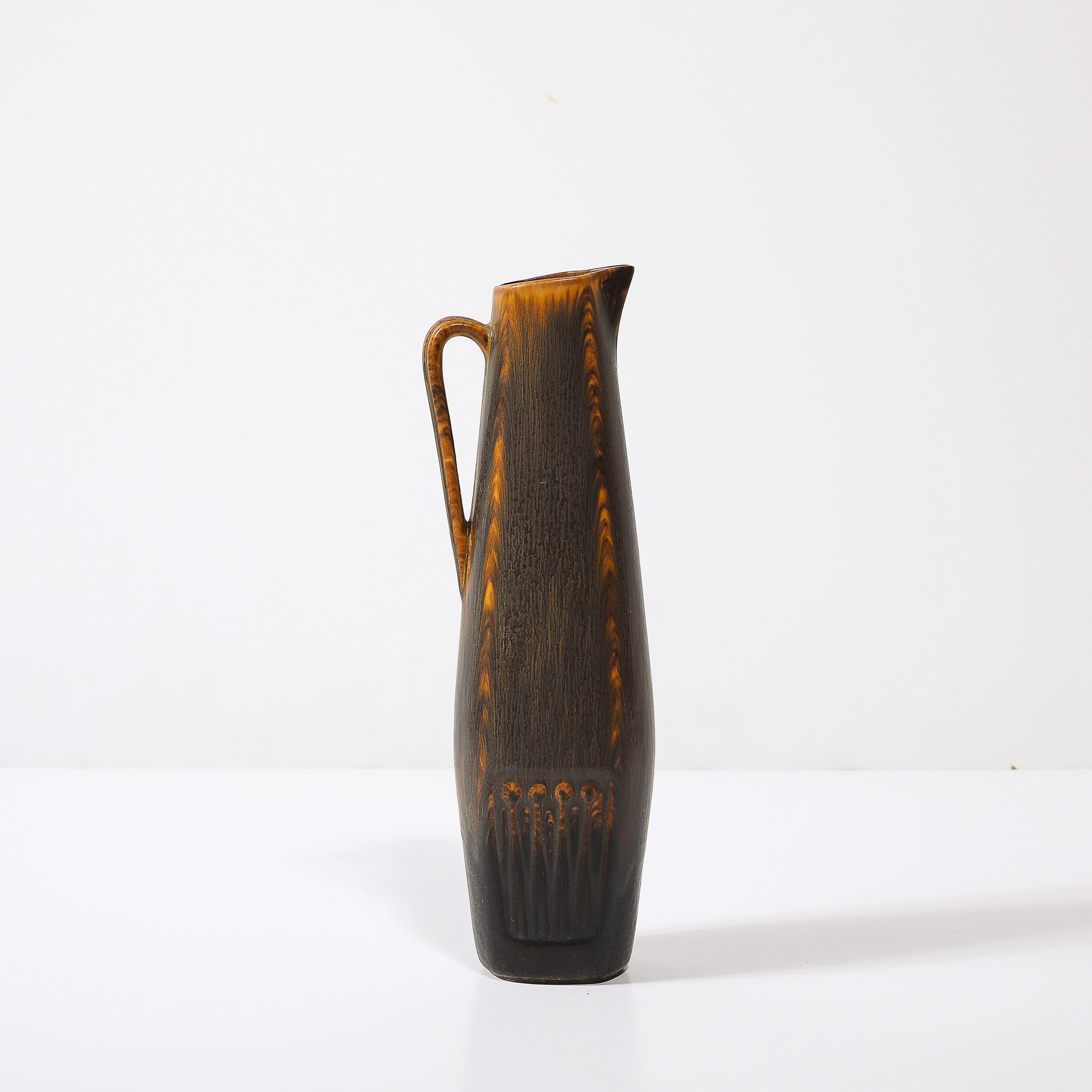 Mid-Century Modern Mid-Century Swirled Orange & Charcoal Glazed Vase by Gunnar Nylund for Rörstrand