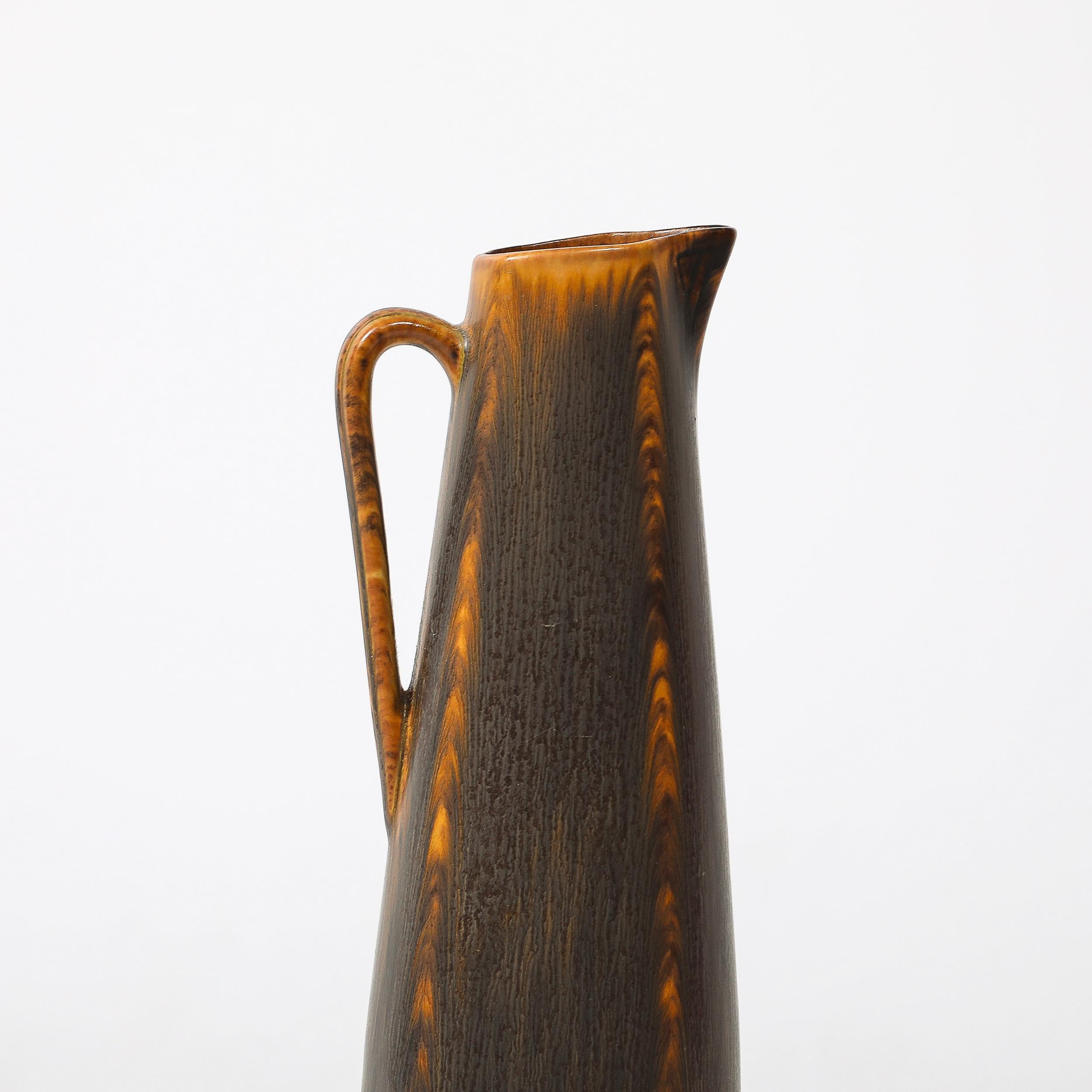 Swedish Mid-Century Swirled Orange & Charcoal Glazed Vase by Gunnar Nylund for Rörstrand