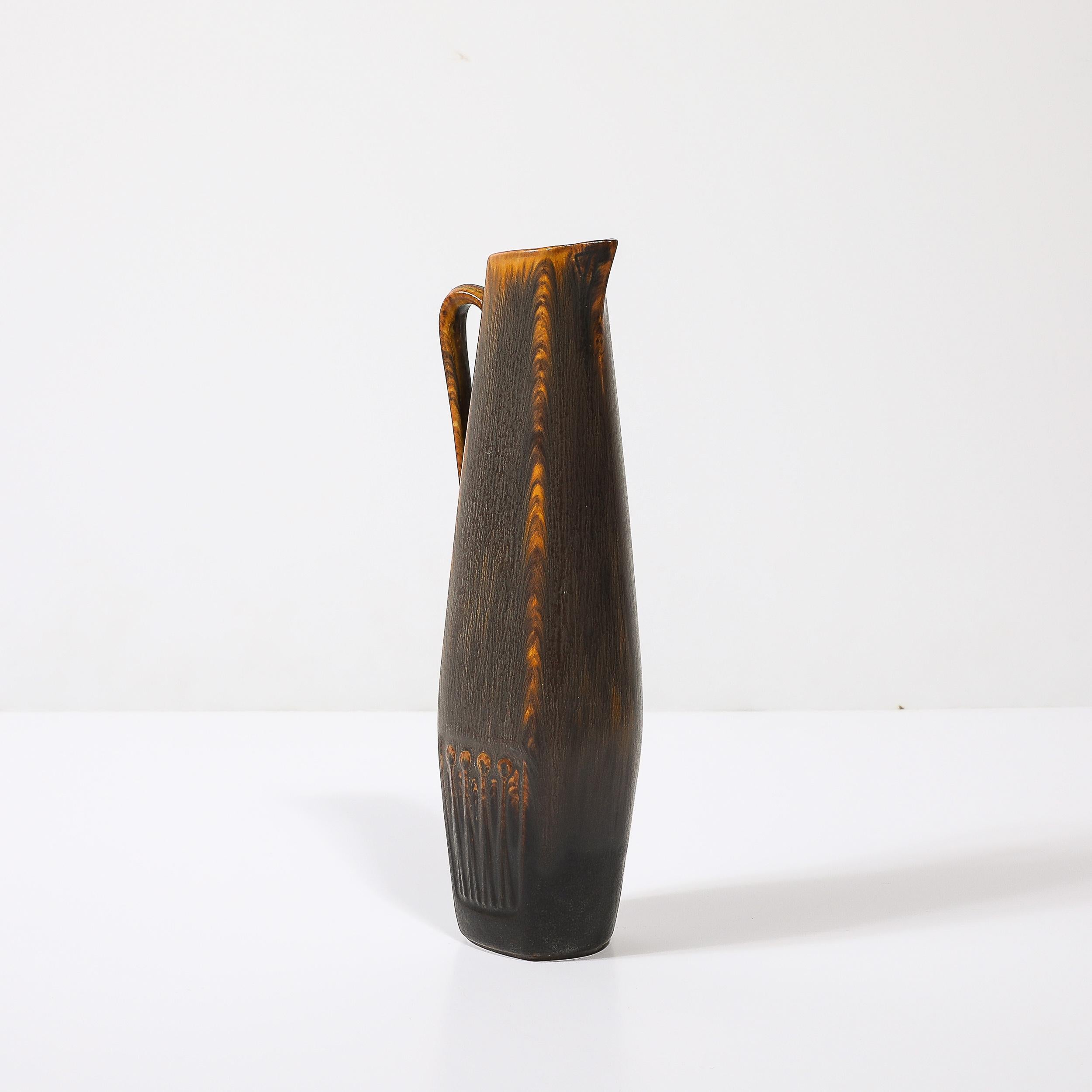 Mid-Century Swirled Orange & Charcoal Glazed Vase by Gunnar Nylund for Rörstrand In Excellent Condition In New York, NY