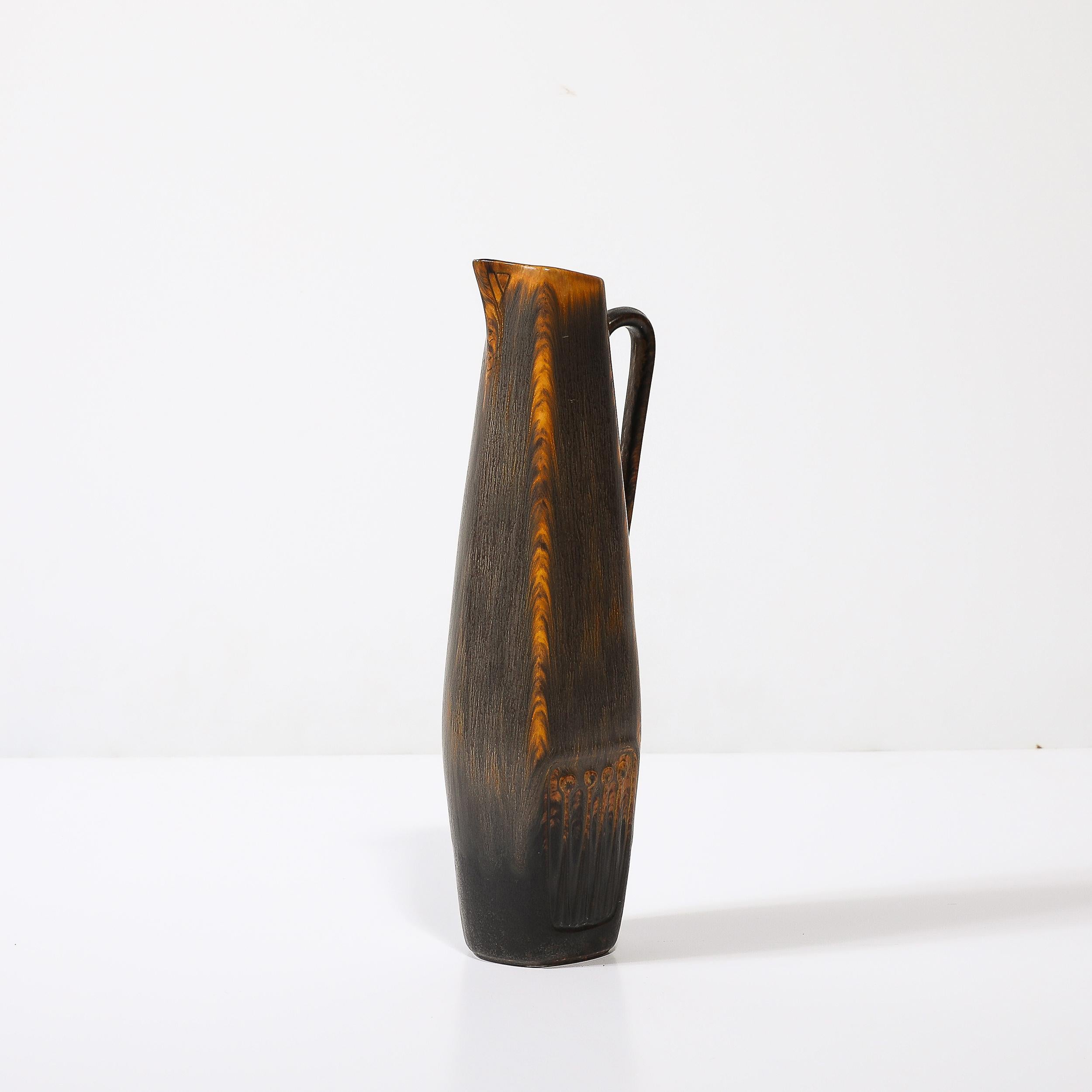 Ceramic Mid-Century Swirled Orange & Charcoal Glazed Vase by Gunnar Nylund for Rörstrand