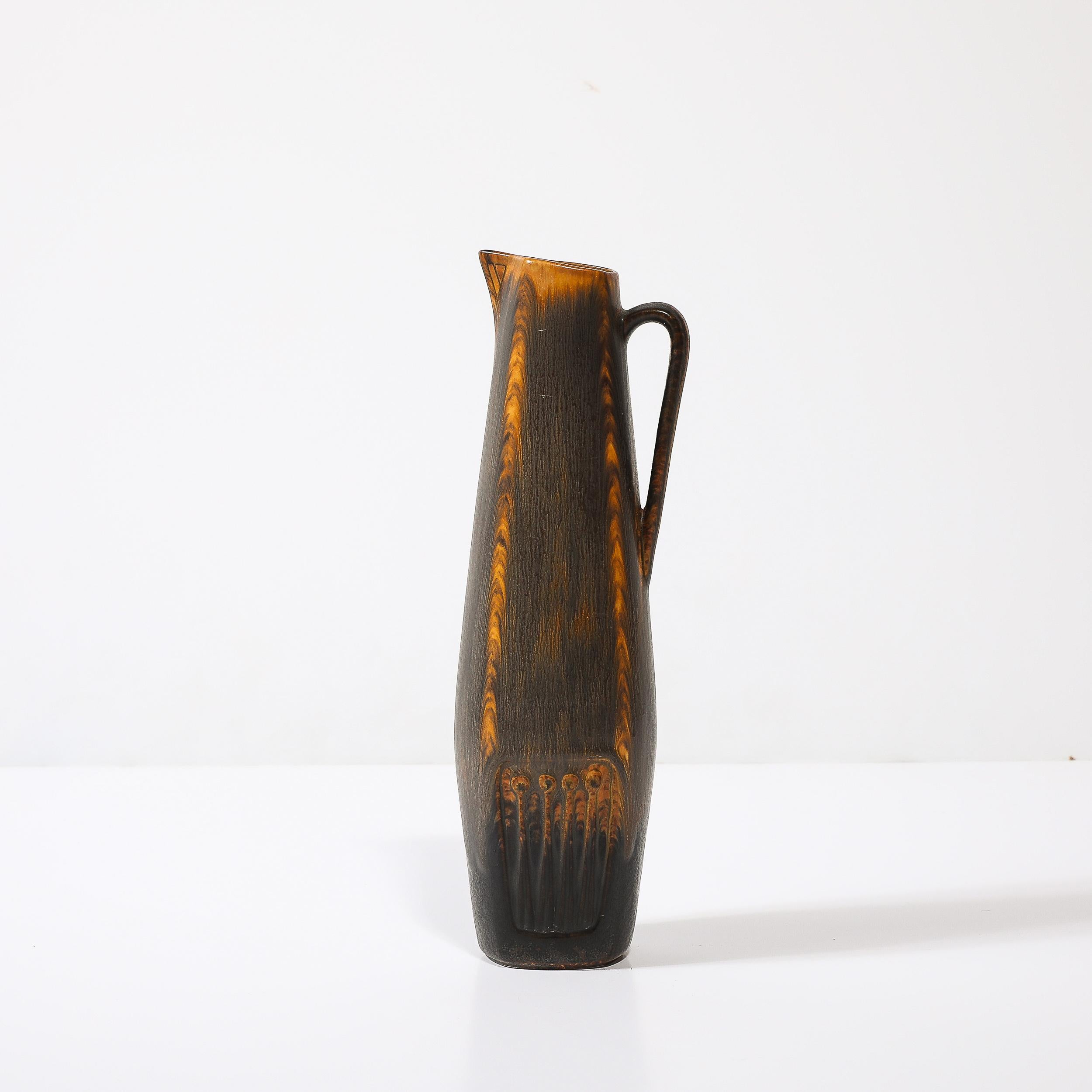 Mid-Century Swirled Orange & Charcoal Glazed Vase by Gunnar Nylund for Rörstrand 1