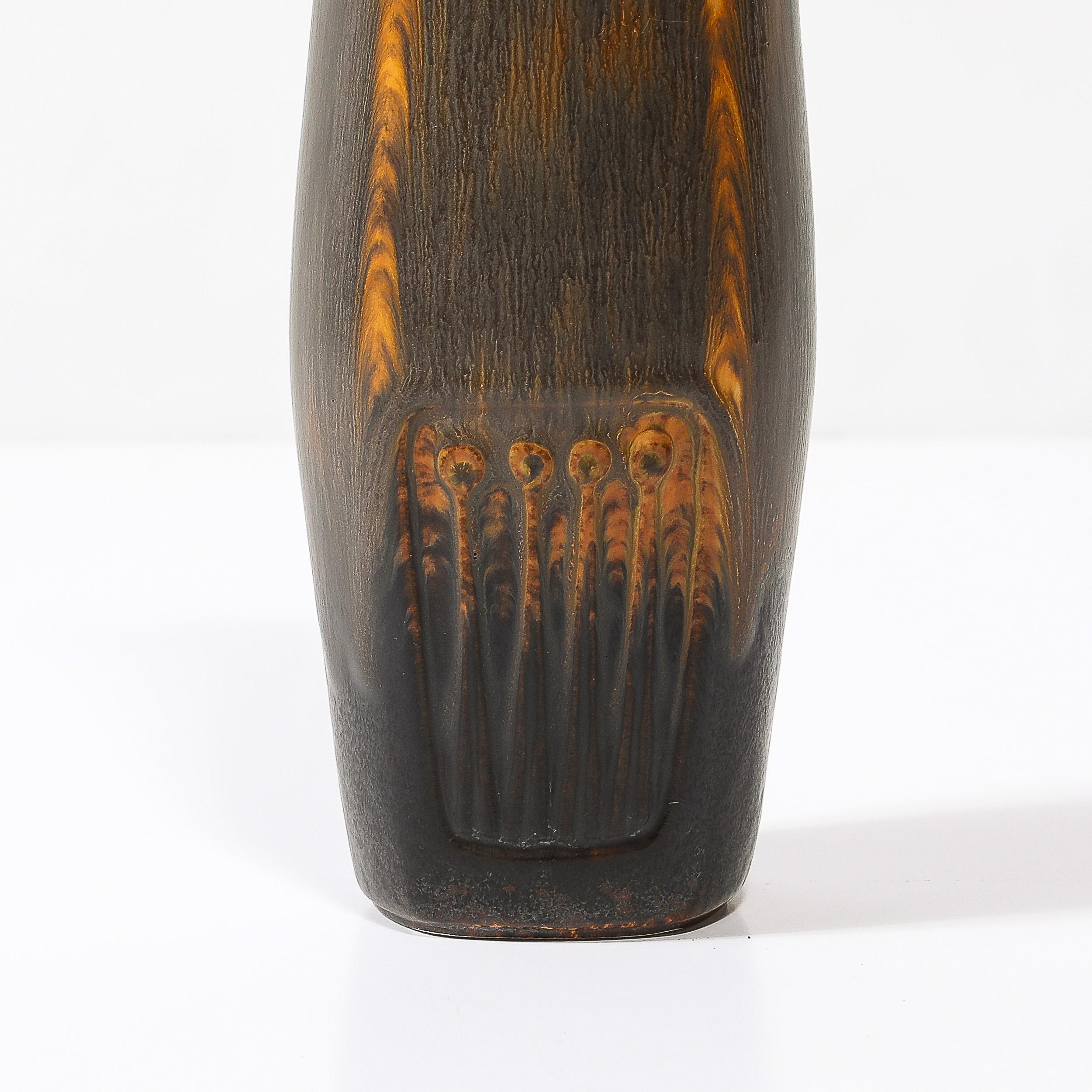 Mid-Century Swirled Orange & Charcoal Glazed Vase by Gunnar Nylund for Rörstrand 2