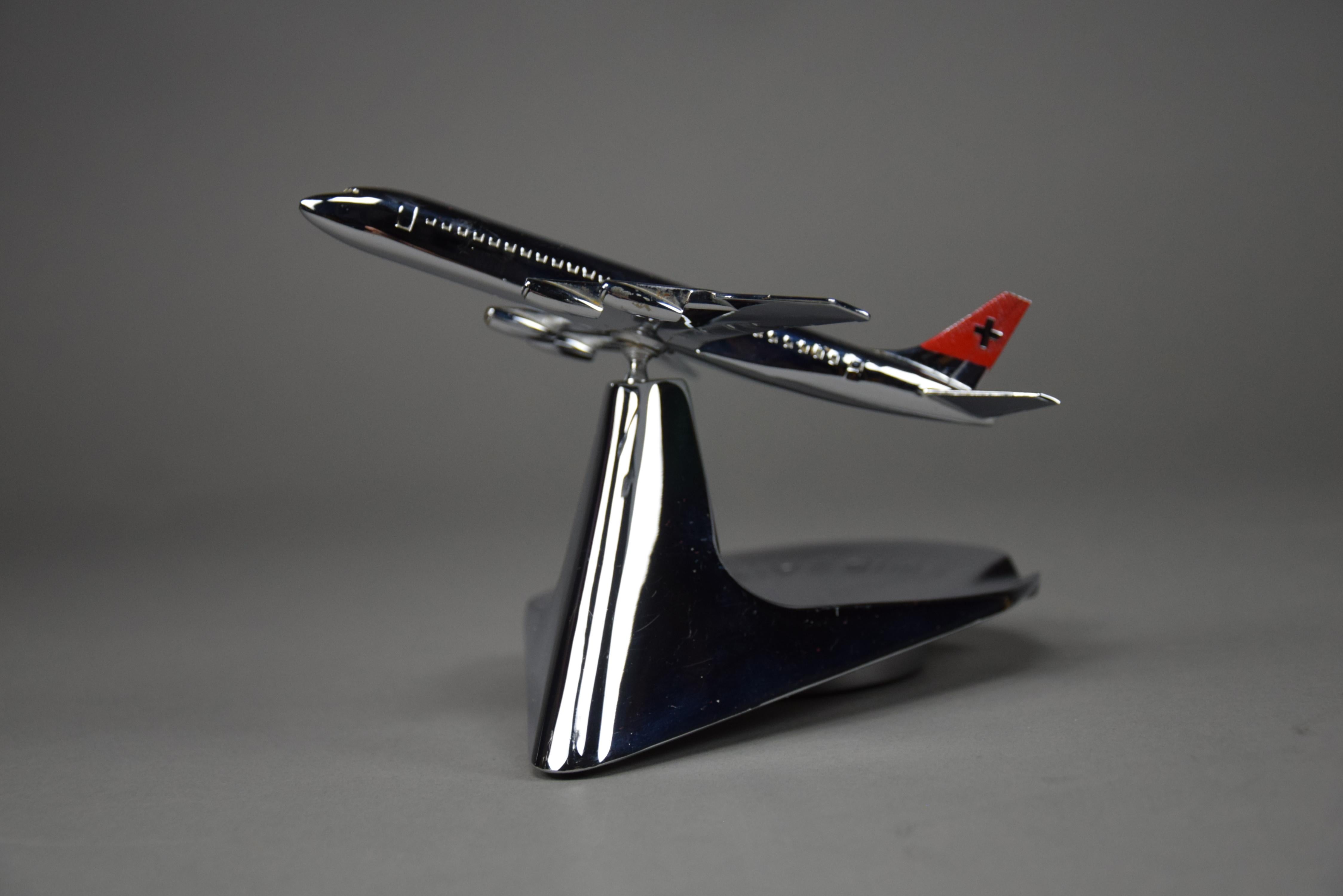 Mid Century Swiss Air DC-8 Chrome Plated Ashtray For Sale 1