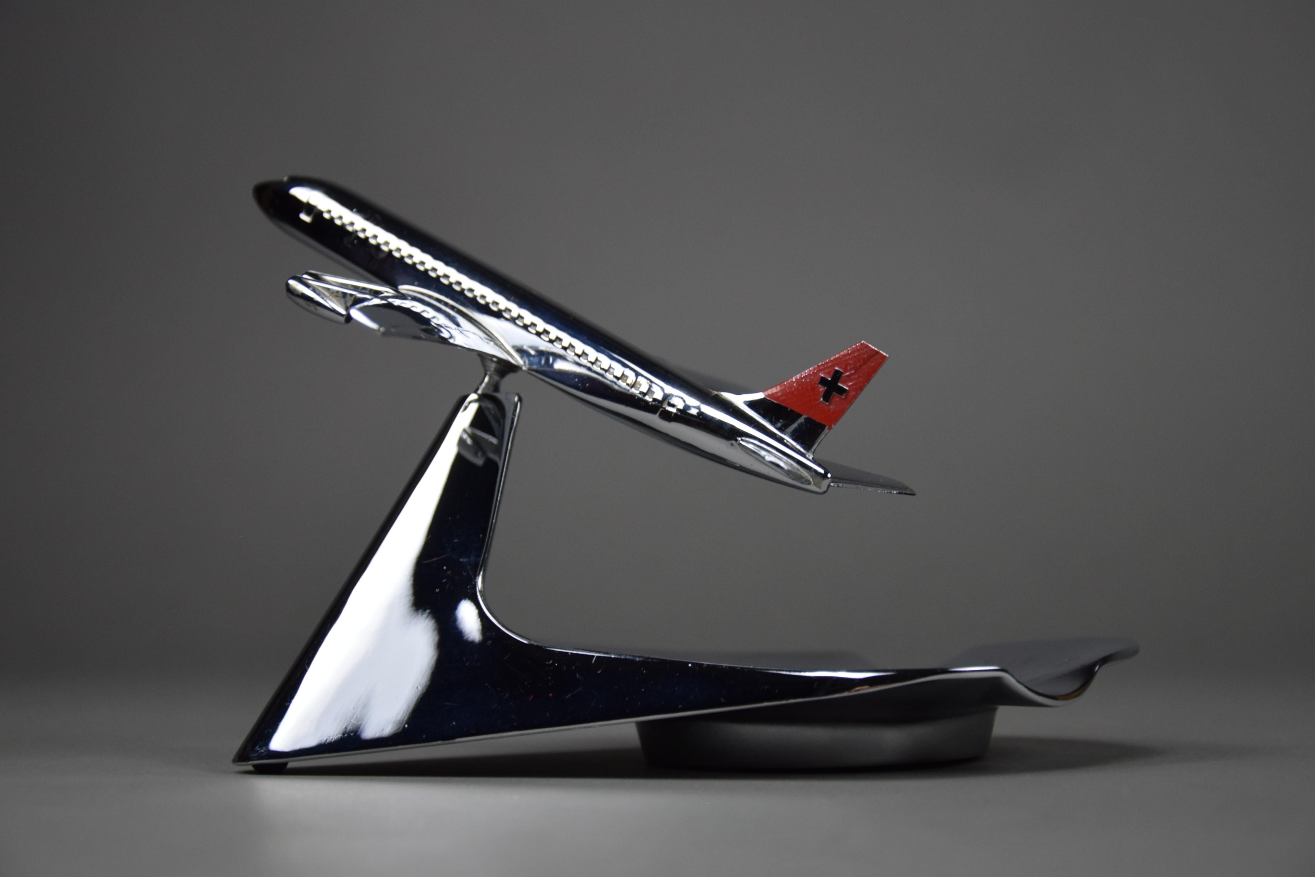 Mid Century Swiss Air DC-8 Chrome Plated Ashtray For Sale 5