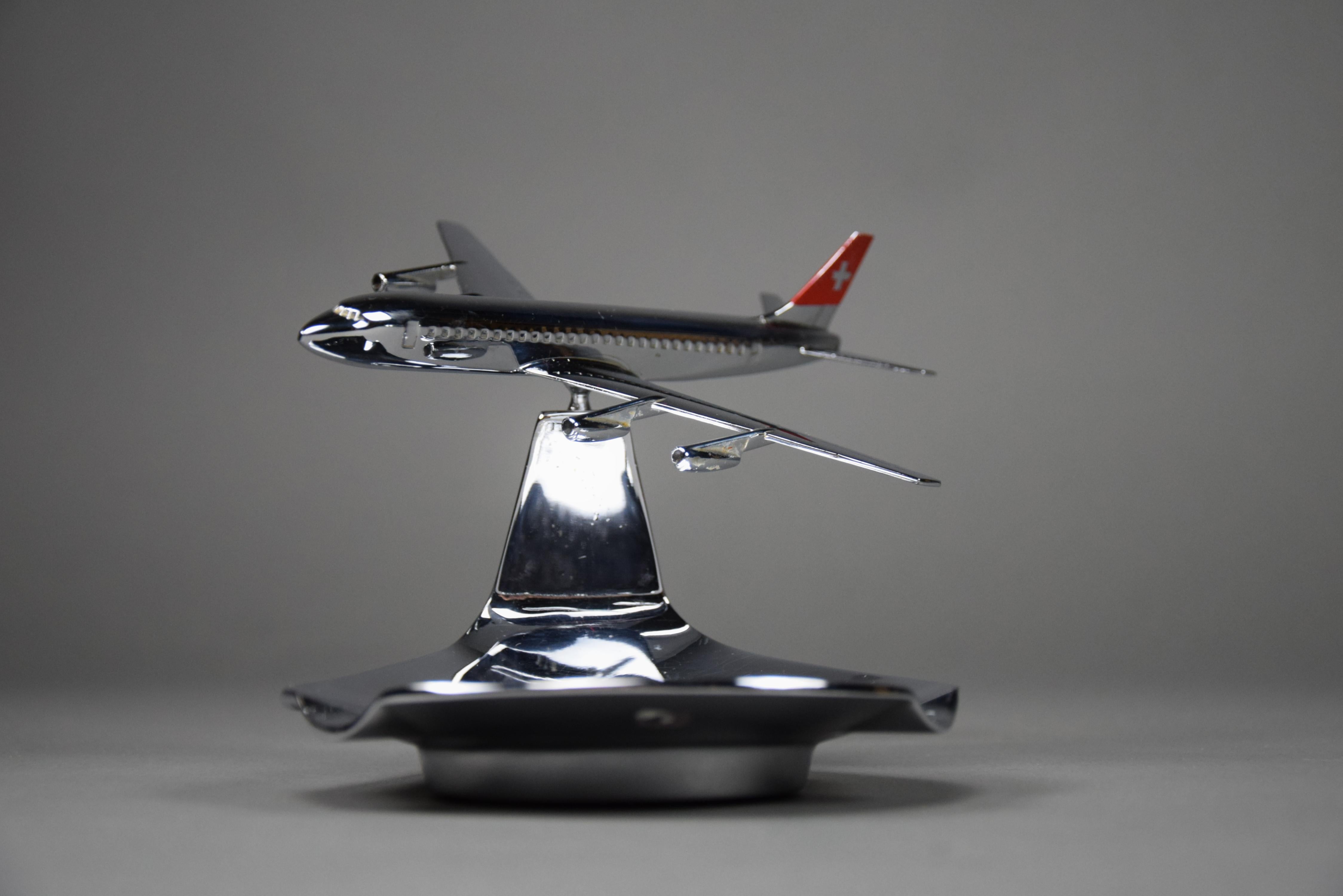Mid Century Swiss Air DC-8 Chrome Plated Ashtray For Sale 7