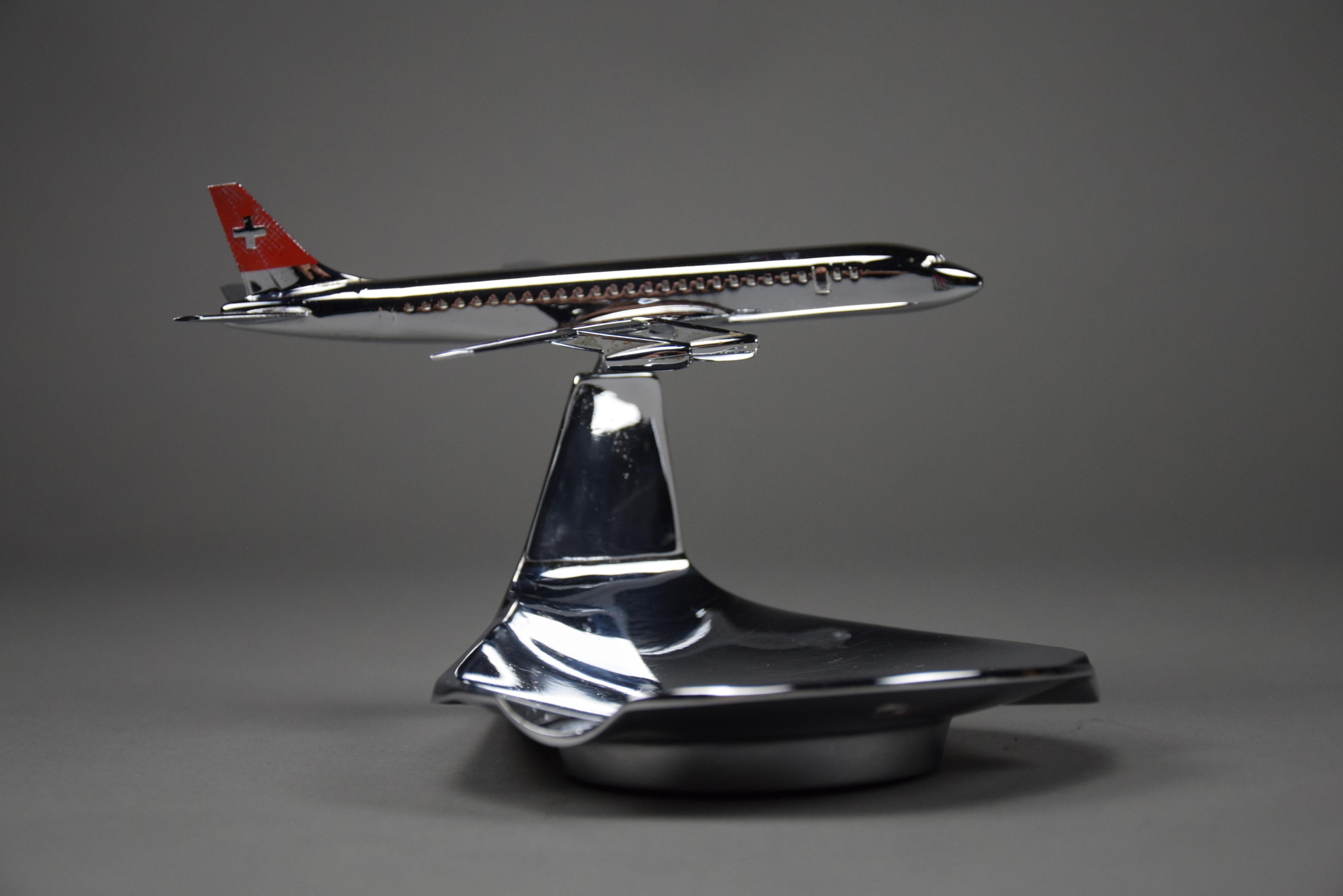 Mid-Century Modern Mid Century Swiss Air DC-8 Chrome Plated Ashtray For Sale