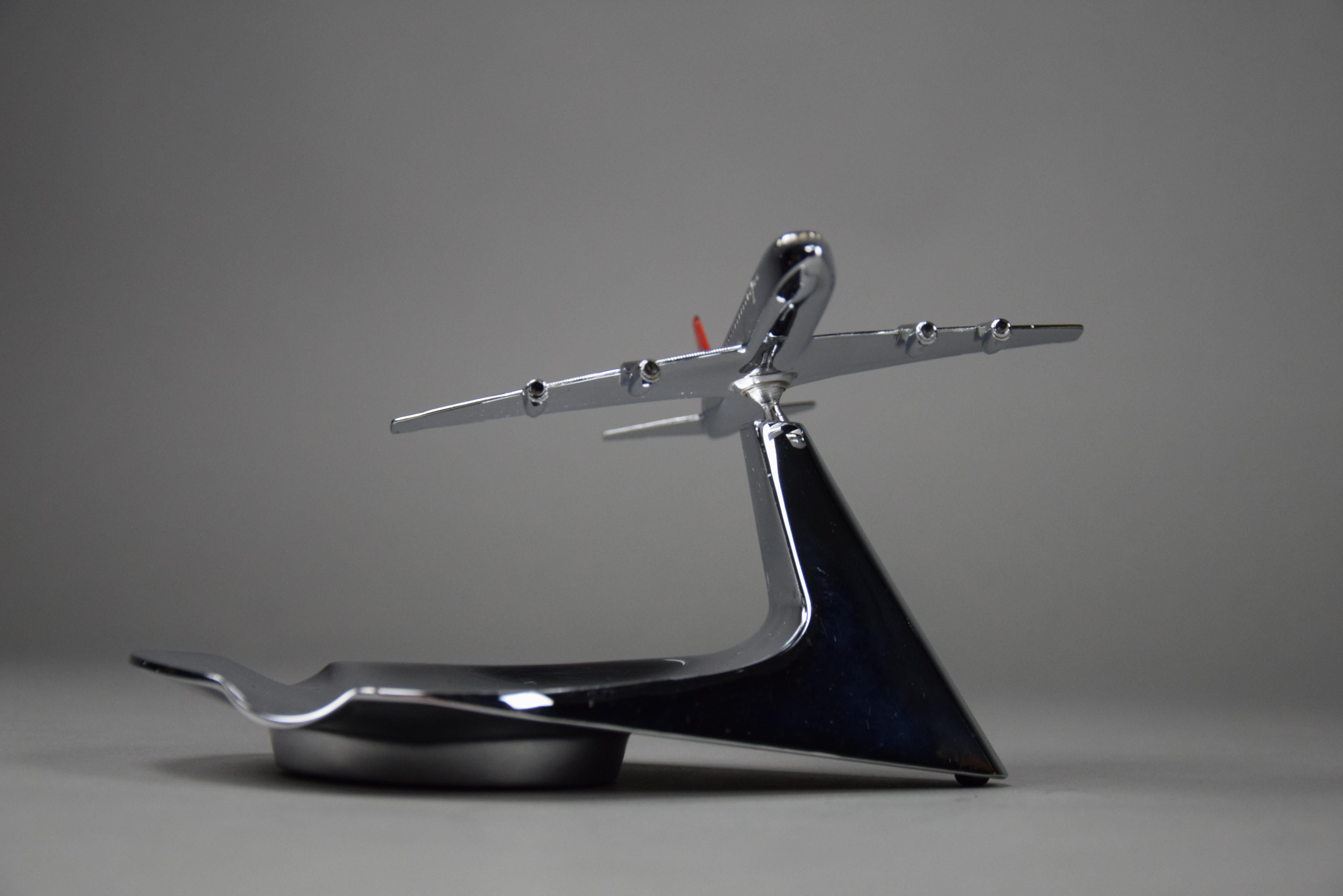 Mid-Century Modern Mid Century Swiss Air DC-8 Chrome Plated Ashtray For Sale