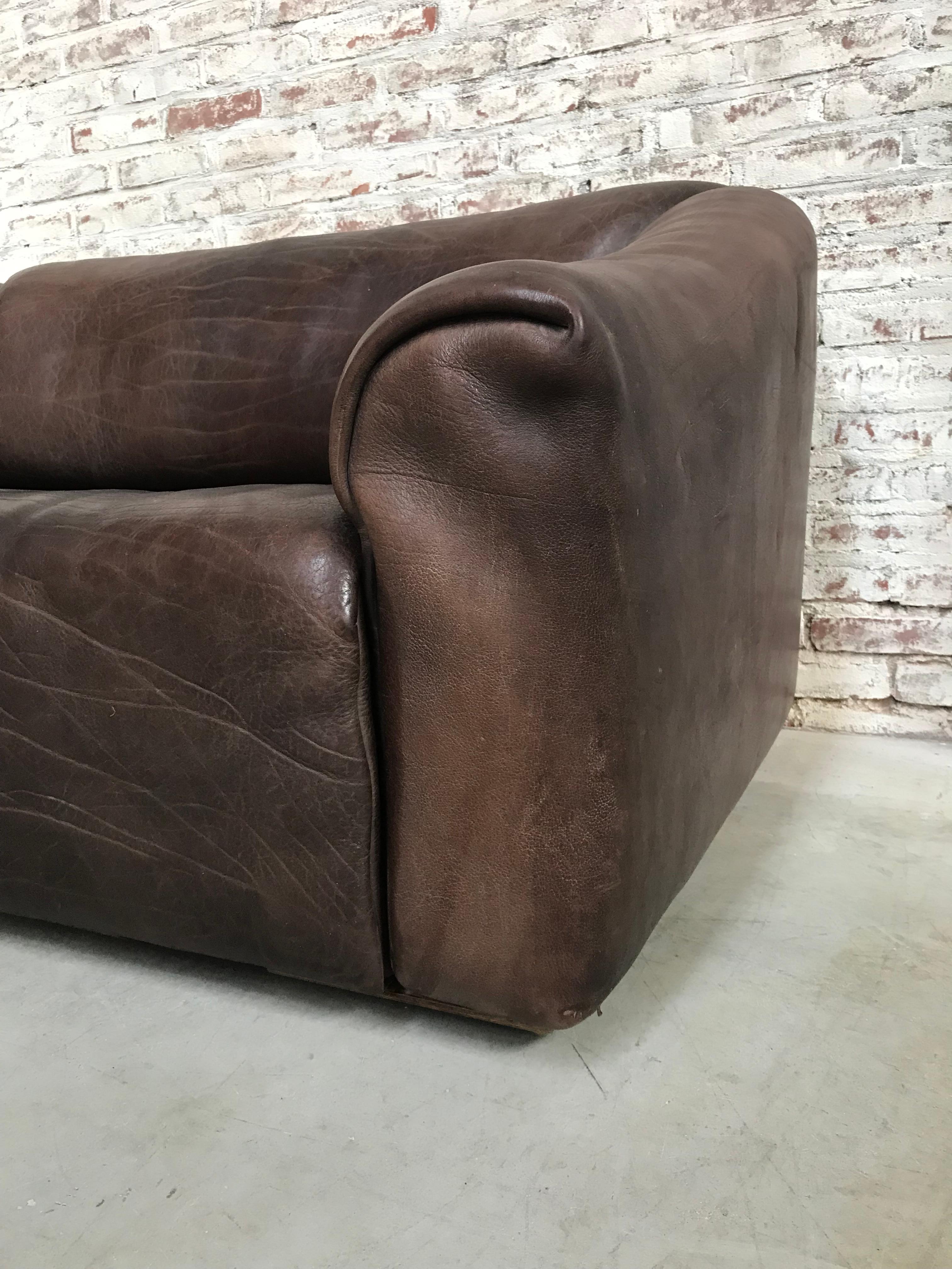 Midcentury Swiss De Sede Ds-47 Two-Seat in Chocolat Neck Leather, 1970s For Sale 6