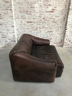 Midcentury Swiss De Sede Ds-47 Two-Seat in Chocolat Neck Leather, 1970s