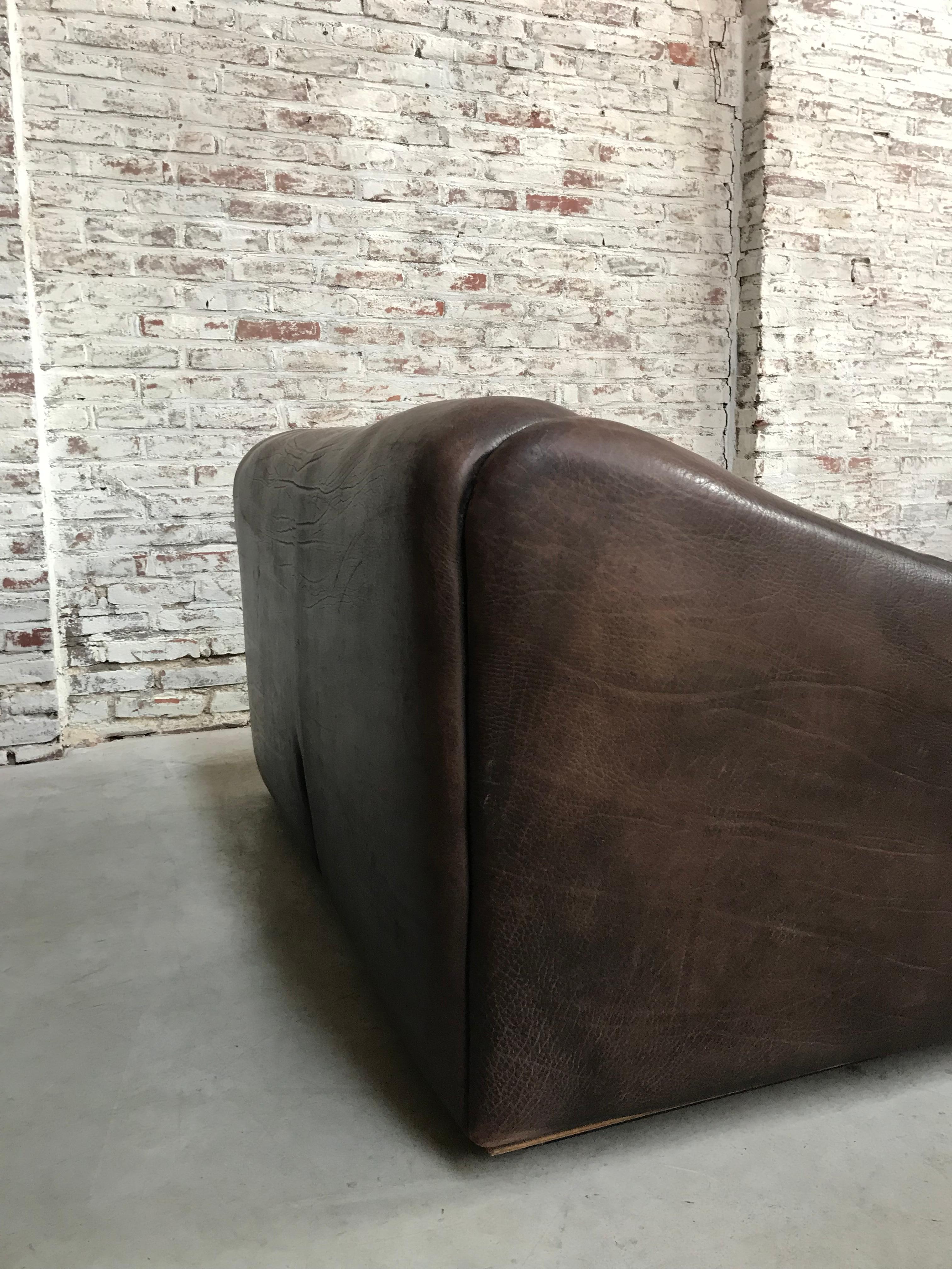 Midcentury Swiss De Sede Ds-47 Two-Seat in Chocolat Neck Leather, 1970s For Sale 2