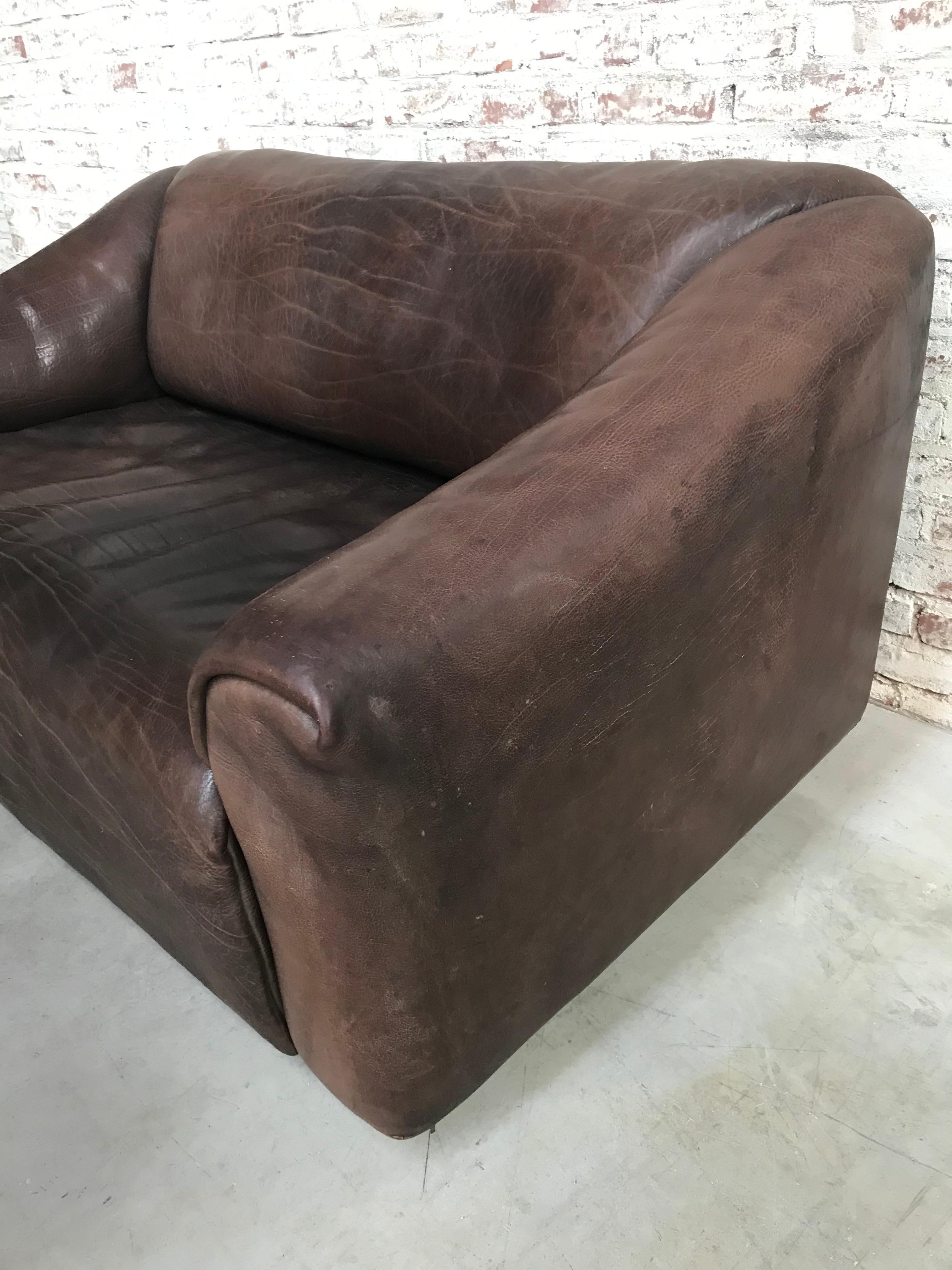 Midcentury Swiss De Sede Ds-47 Two-Seat in Chocolat Neck Leather, 1970s For Sale 3